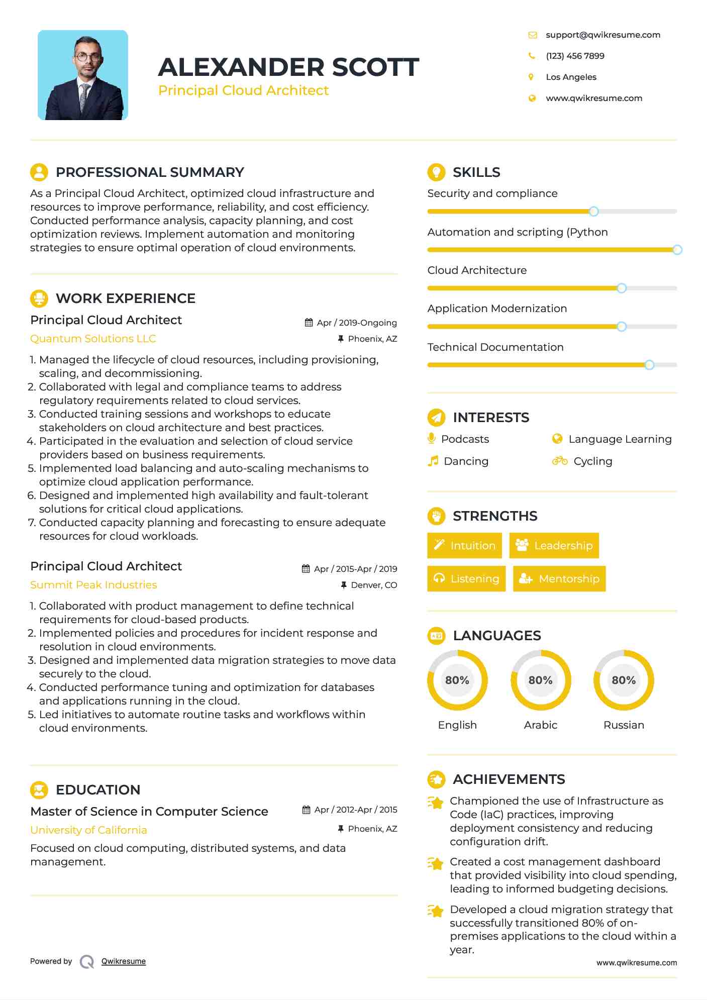 Principal Cloud Architect Resume Example