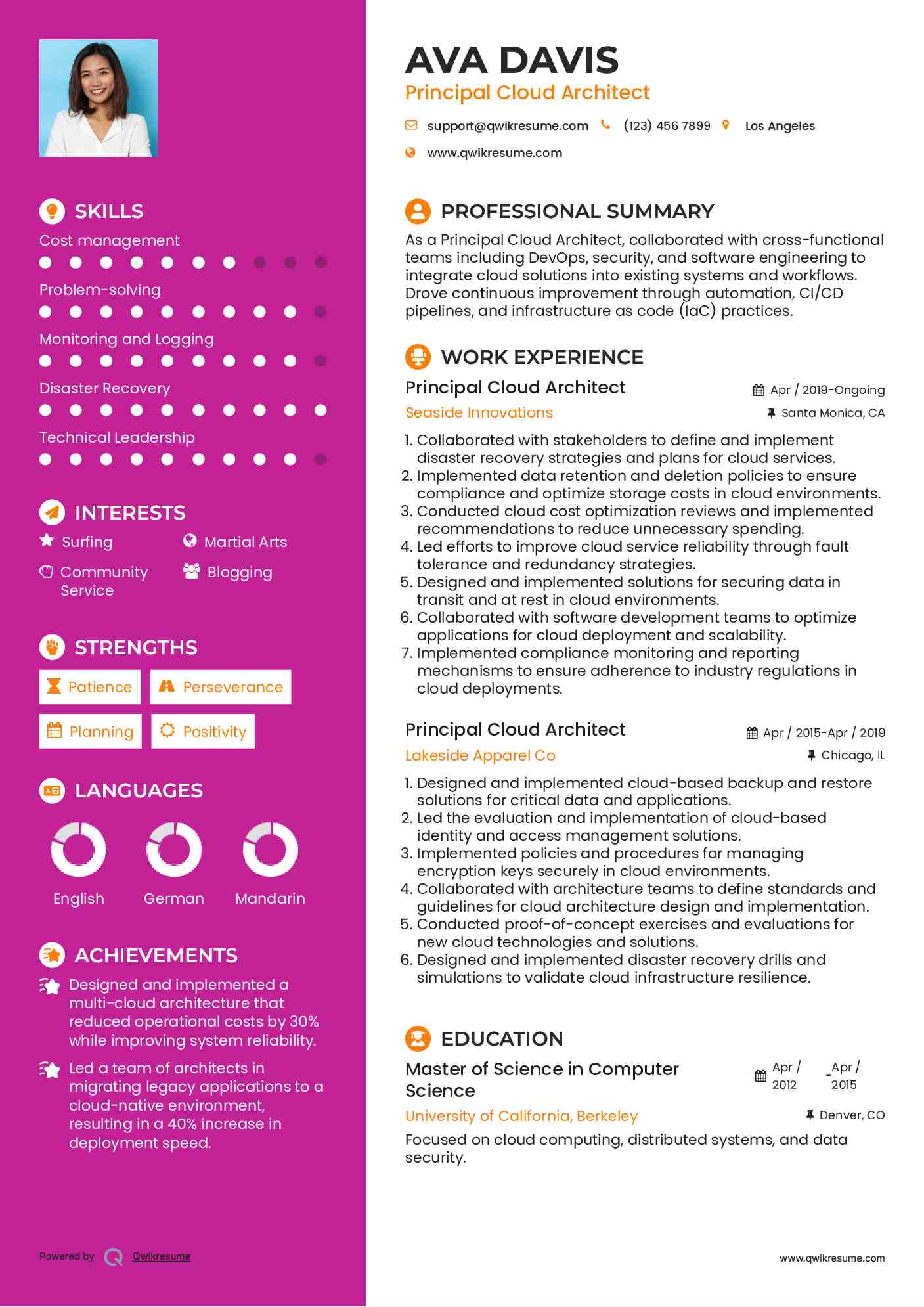 Principal Cloud Architect Resume Sample