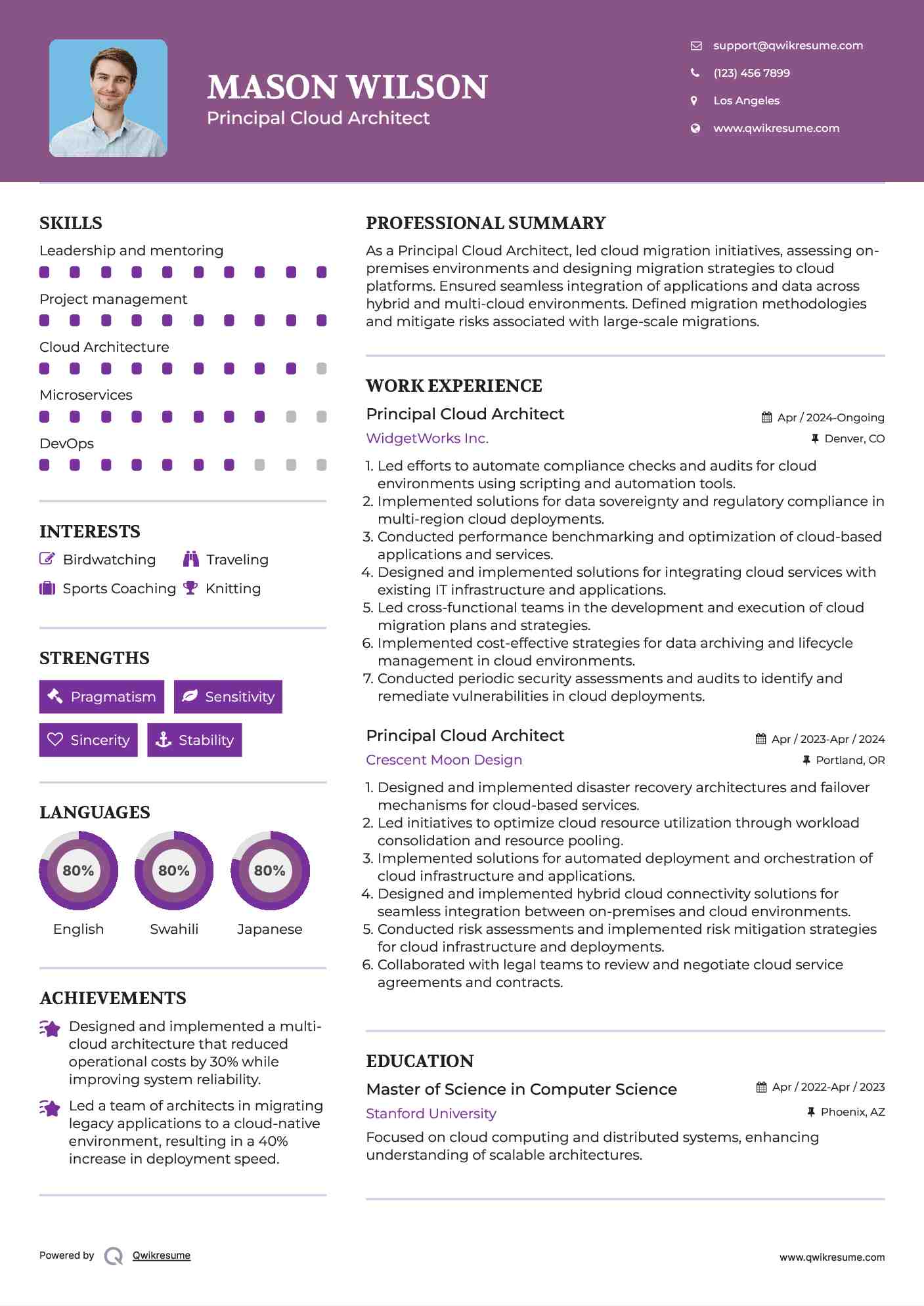 Principal Cloud Architect Resume Model