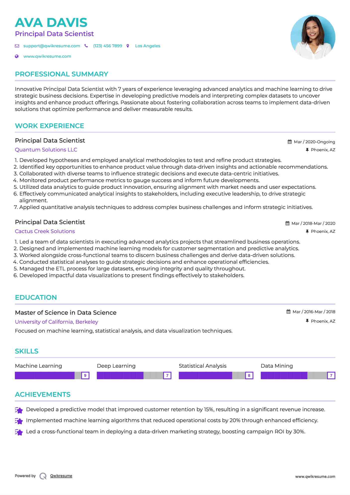 Principal Data Scientist Resume Sample