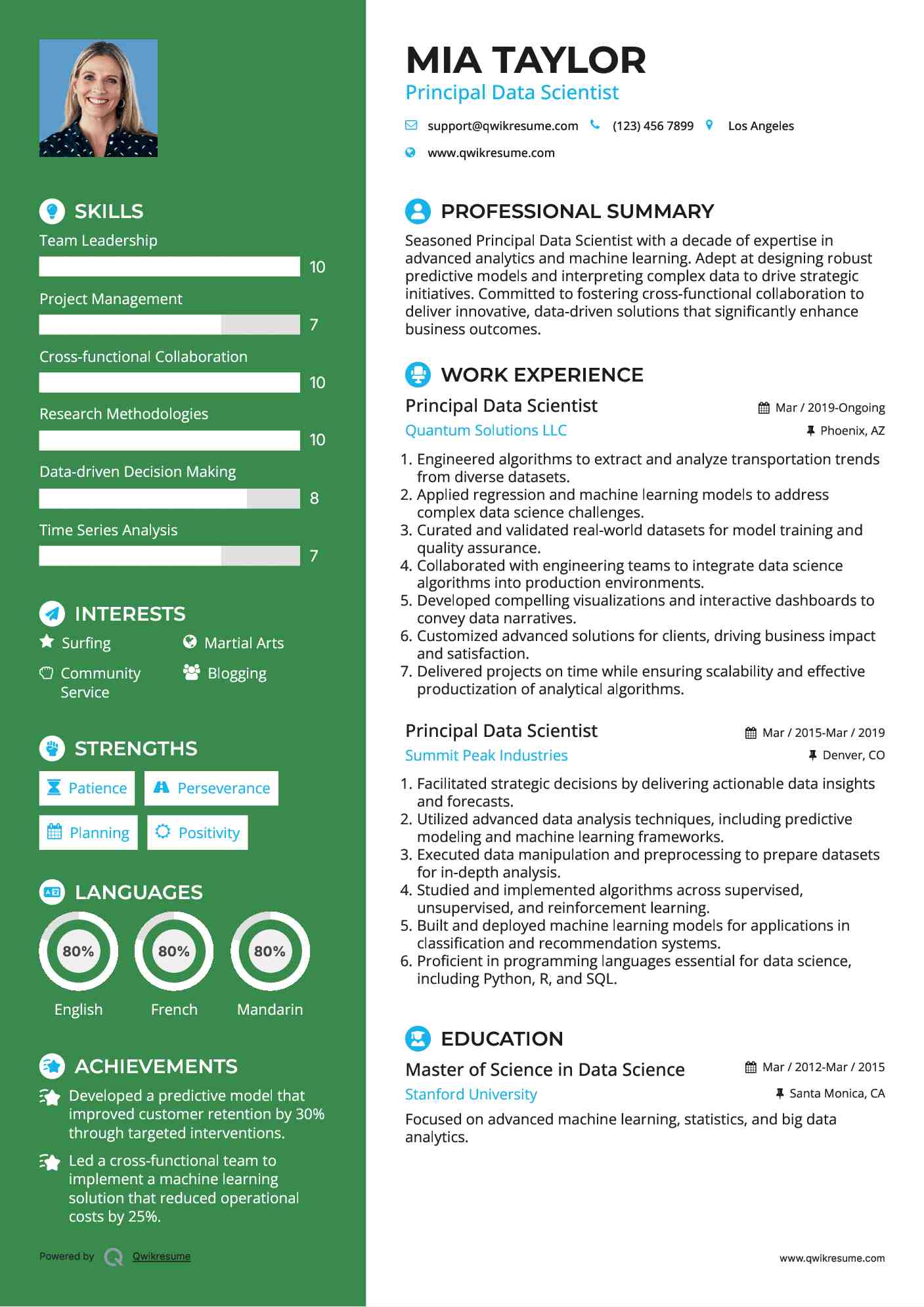 Principal Data Scientist Resume Sample