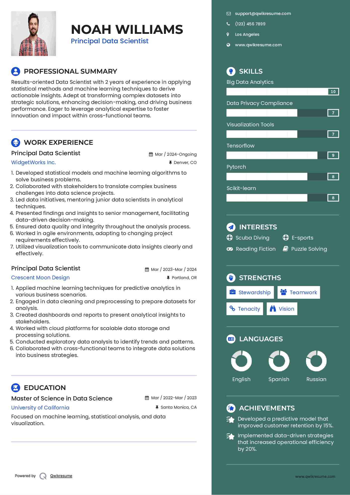 Principal Data Scientist Resume Sample