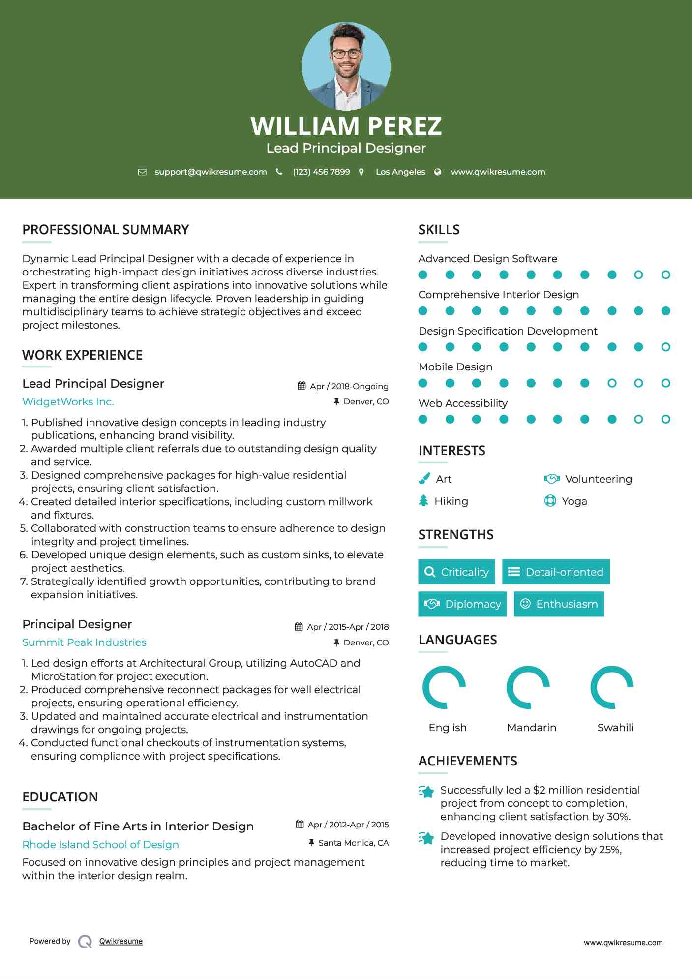 Lead Principal Designer Resume Template