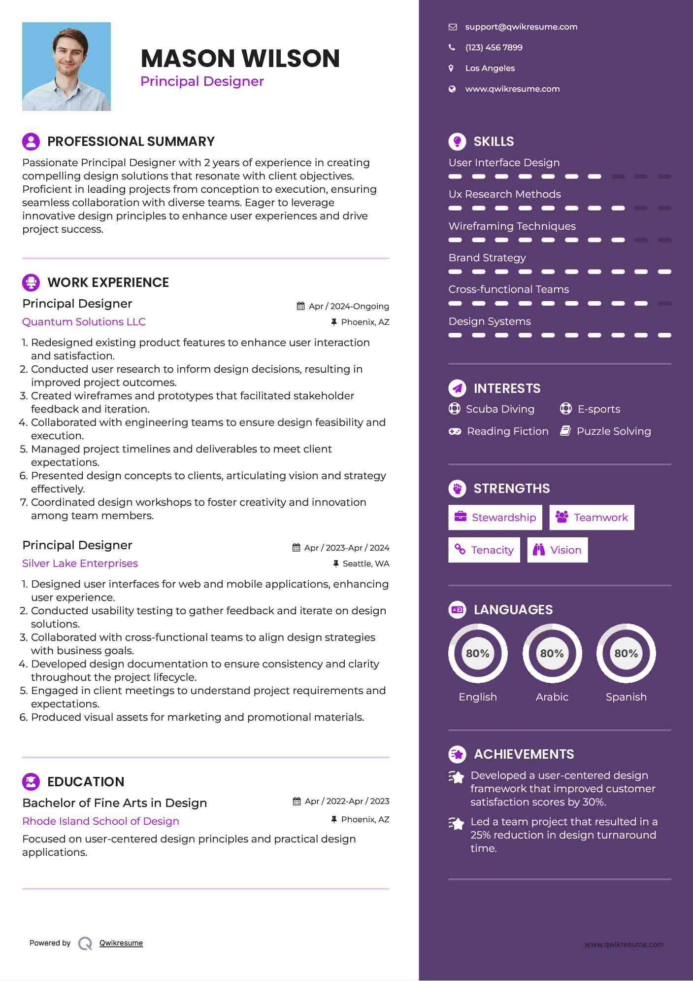 Principal Designer Resume Sample