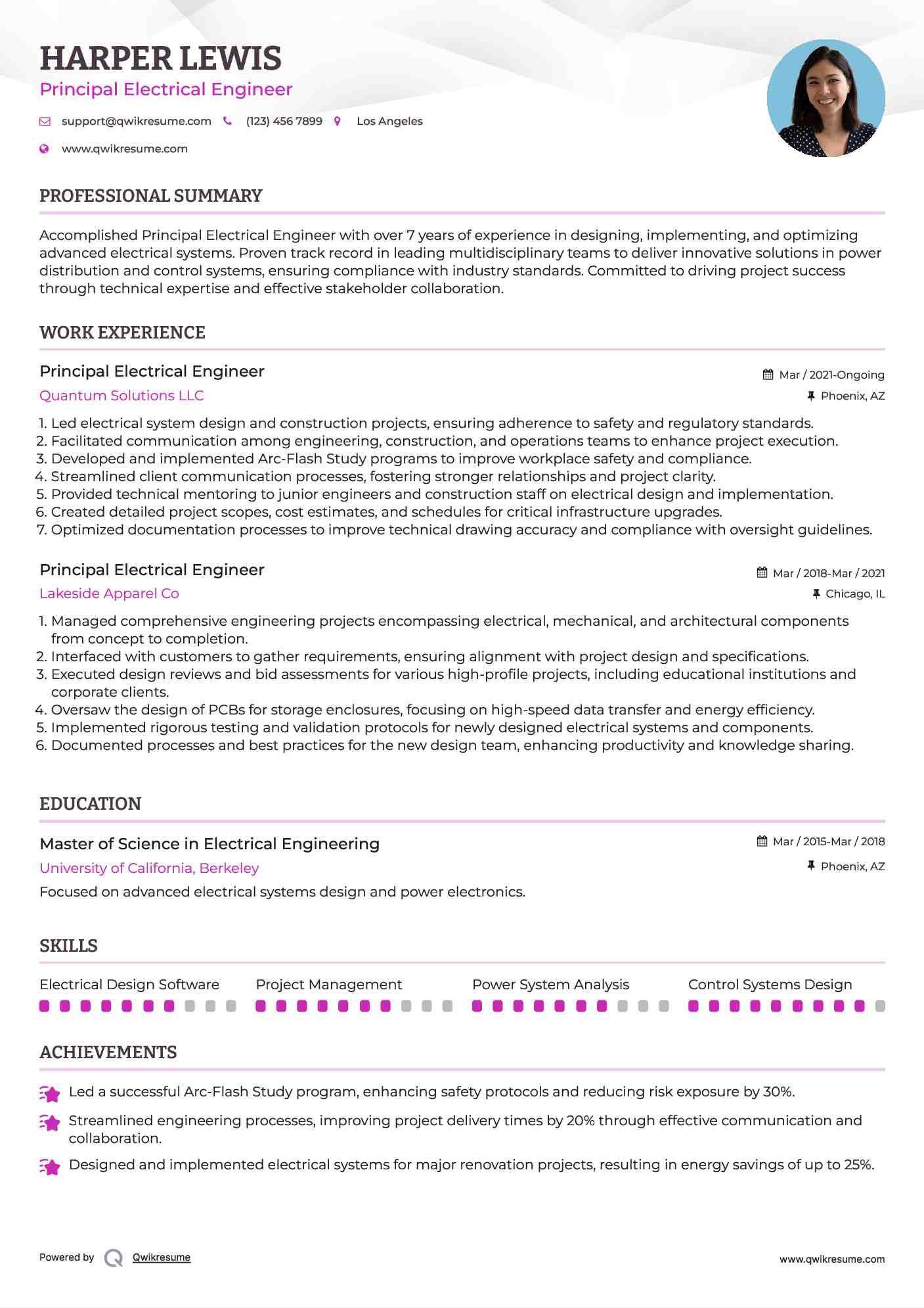 Principal Electrical Engineer Resume Sample