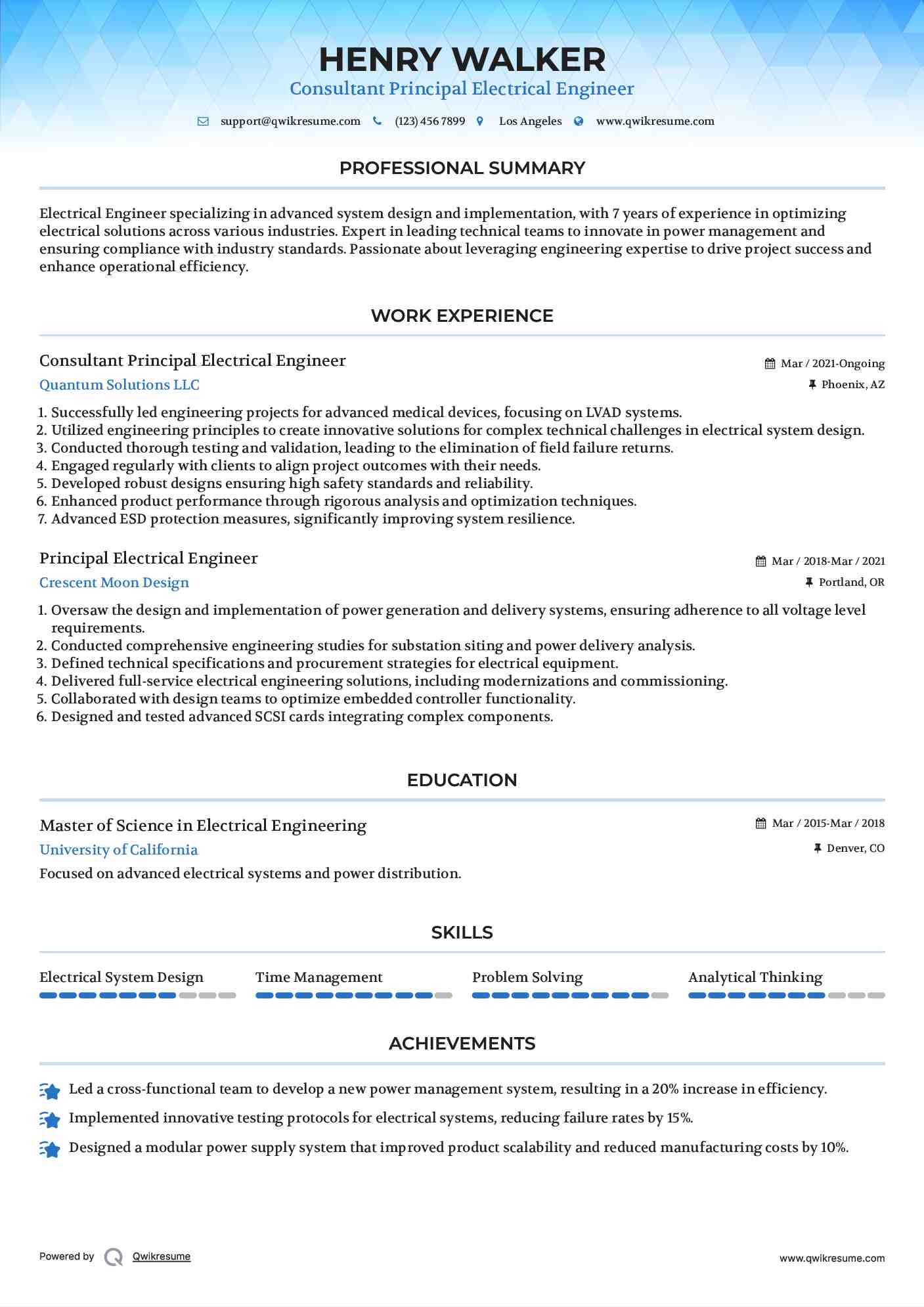 Consultant Principal Electrical Engineer Resume Sample
