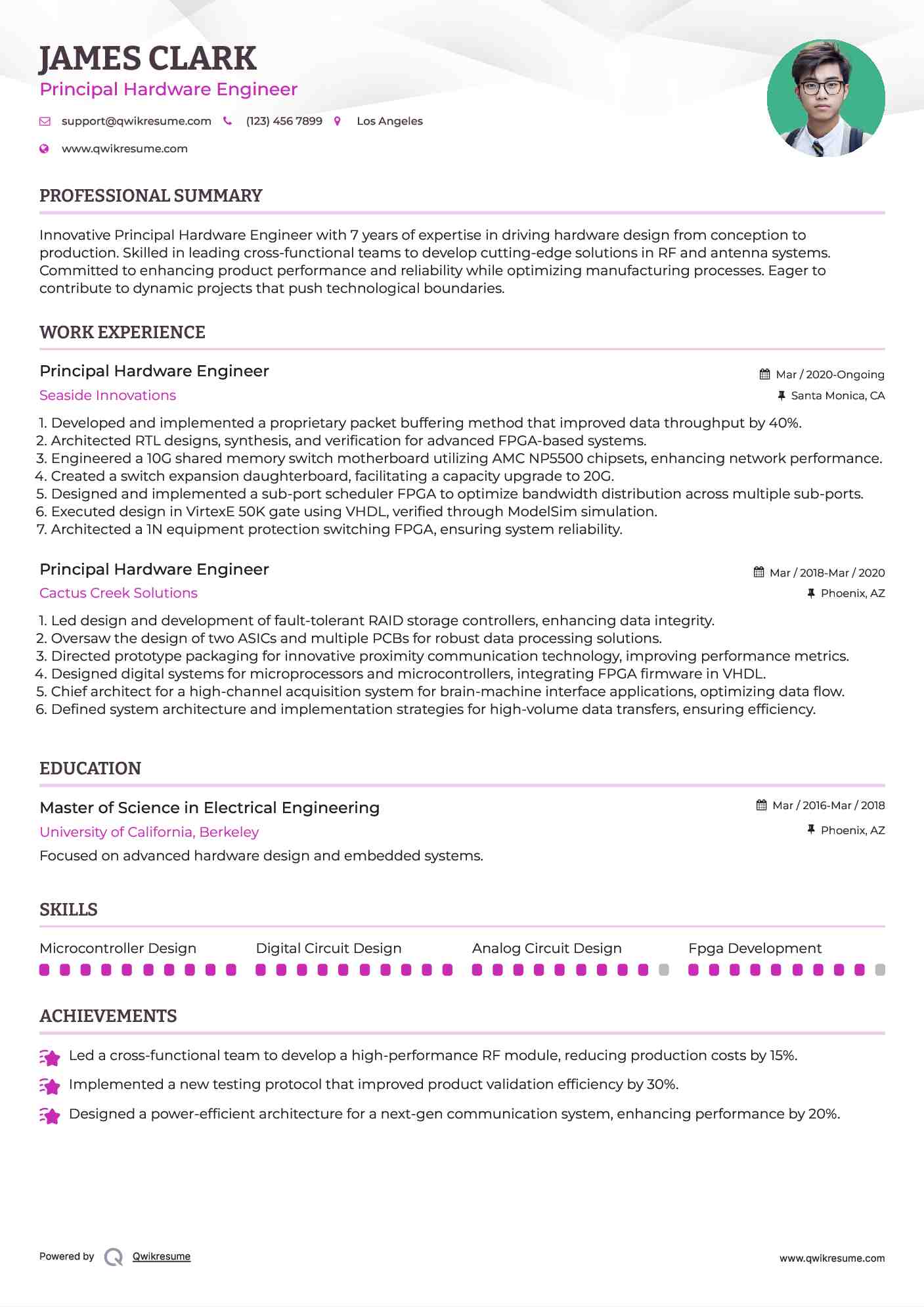 Principal Hardware Engineer Resume Model