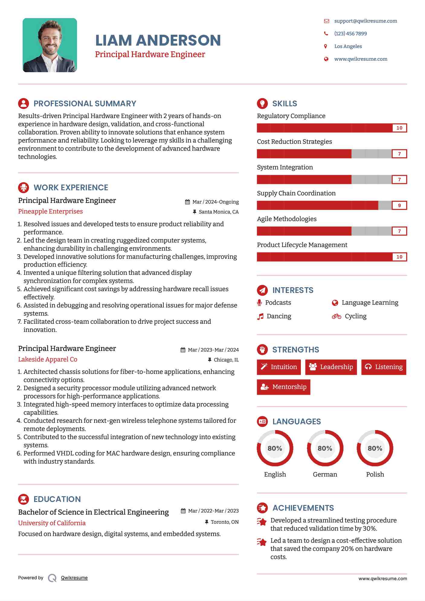 Principal Hardware Engineer Resume Model