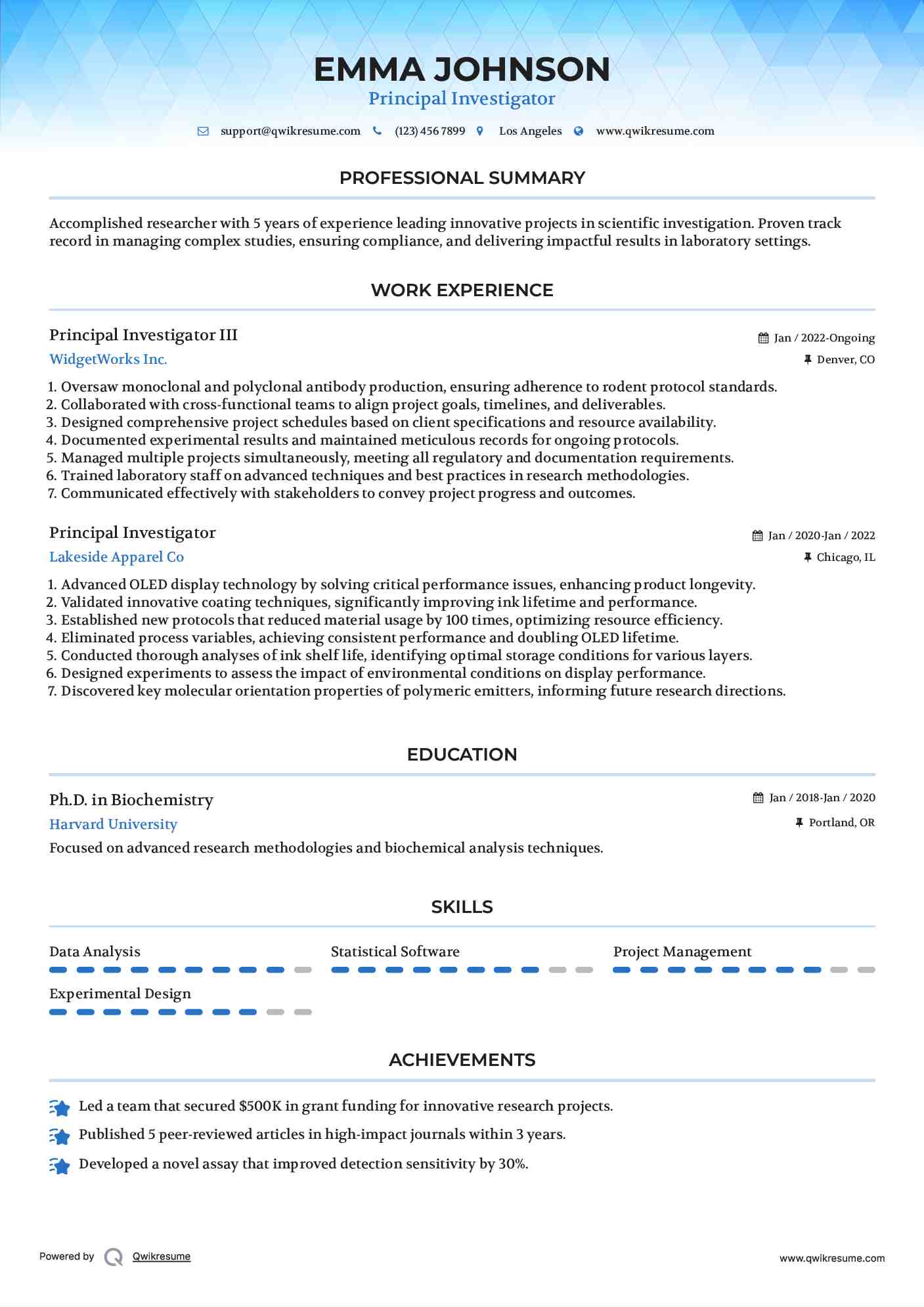 Principal Investigator III Resume Format