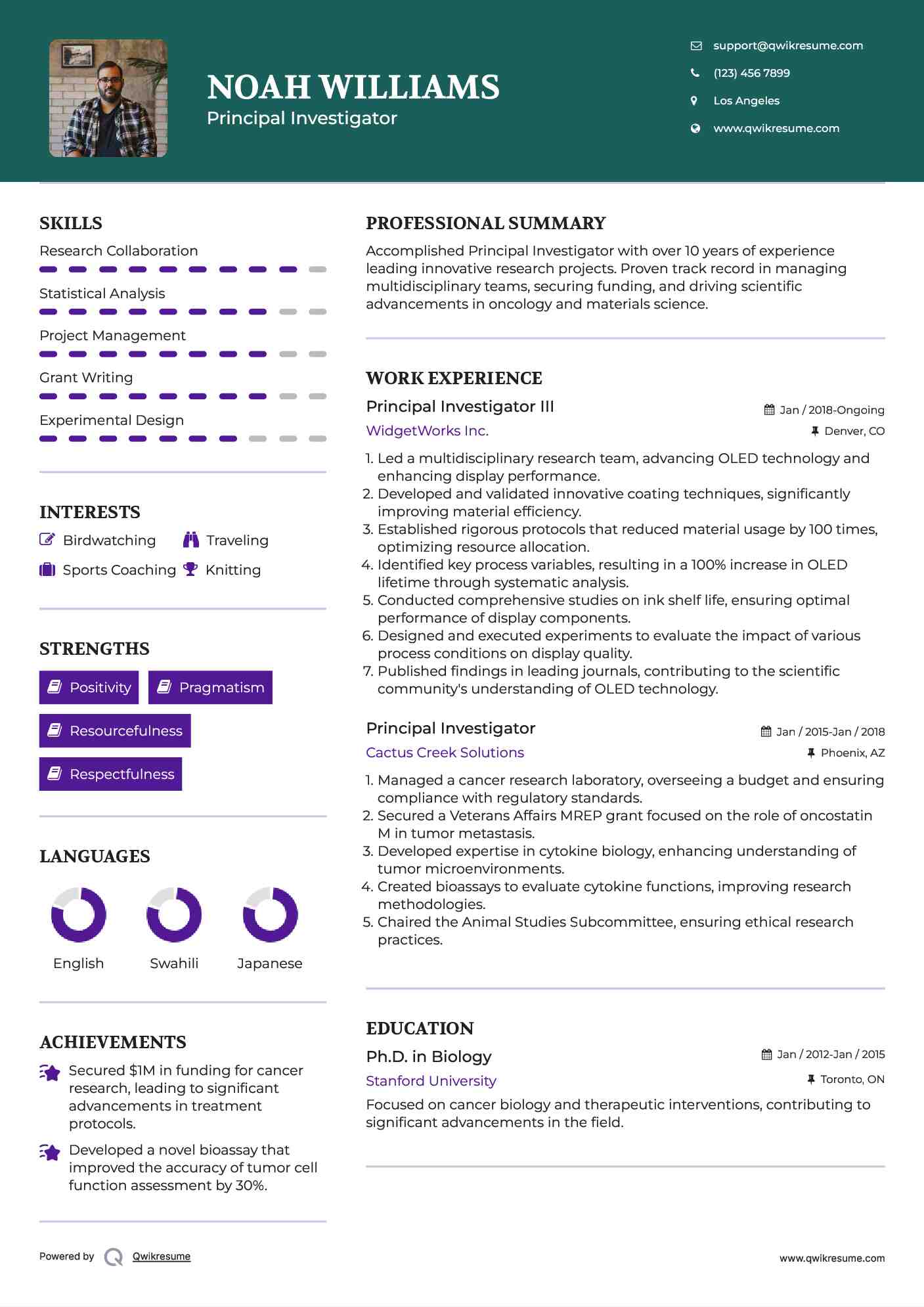 Principal Investigator III Resume Model
