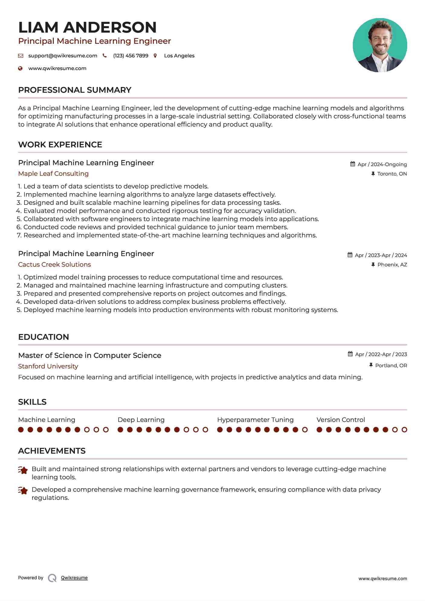 Principal Machine Learning Engineer Resume Sample