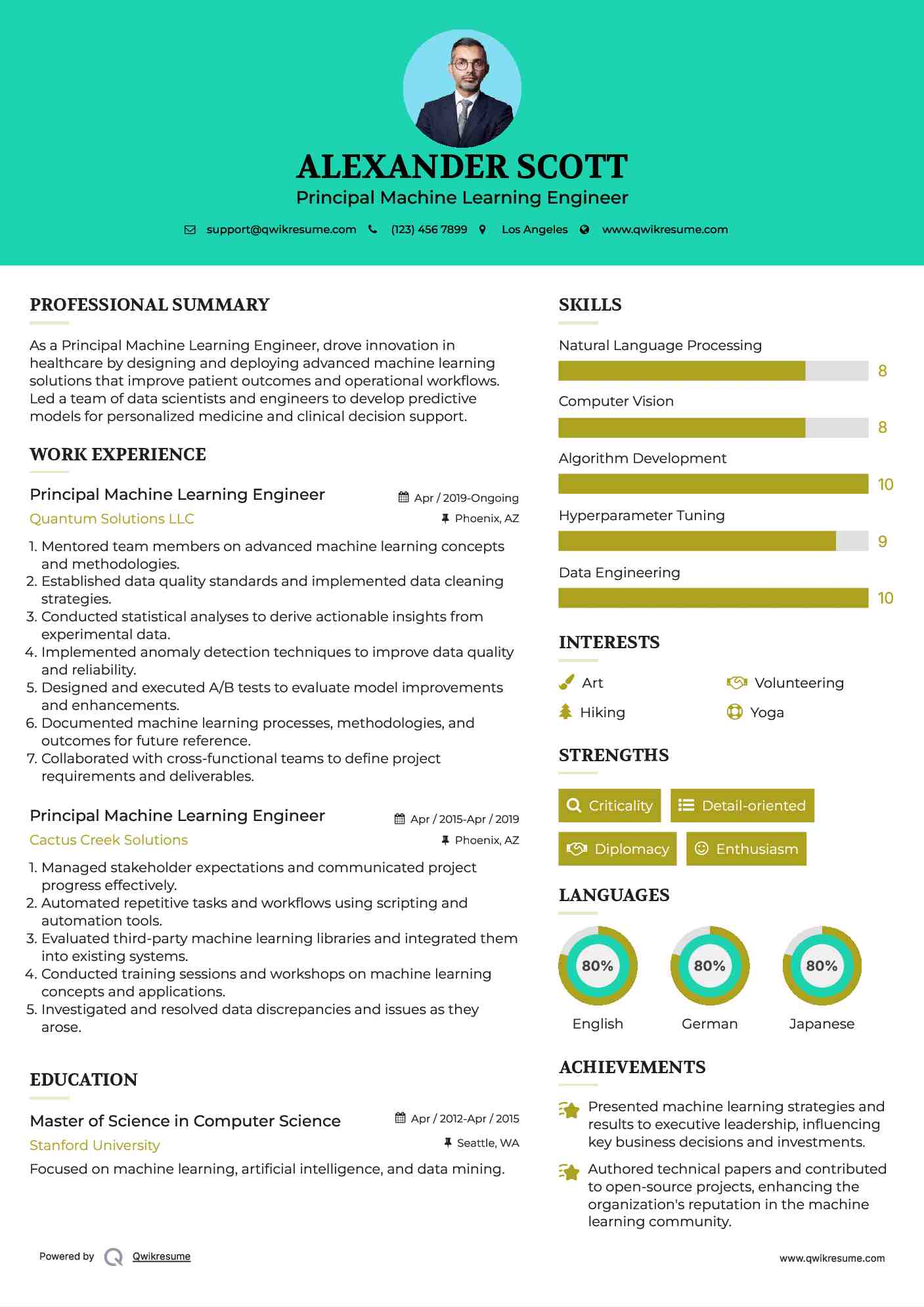 Principal Machine Learning Engineer Resume Sample