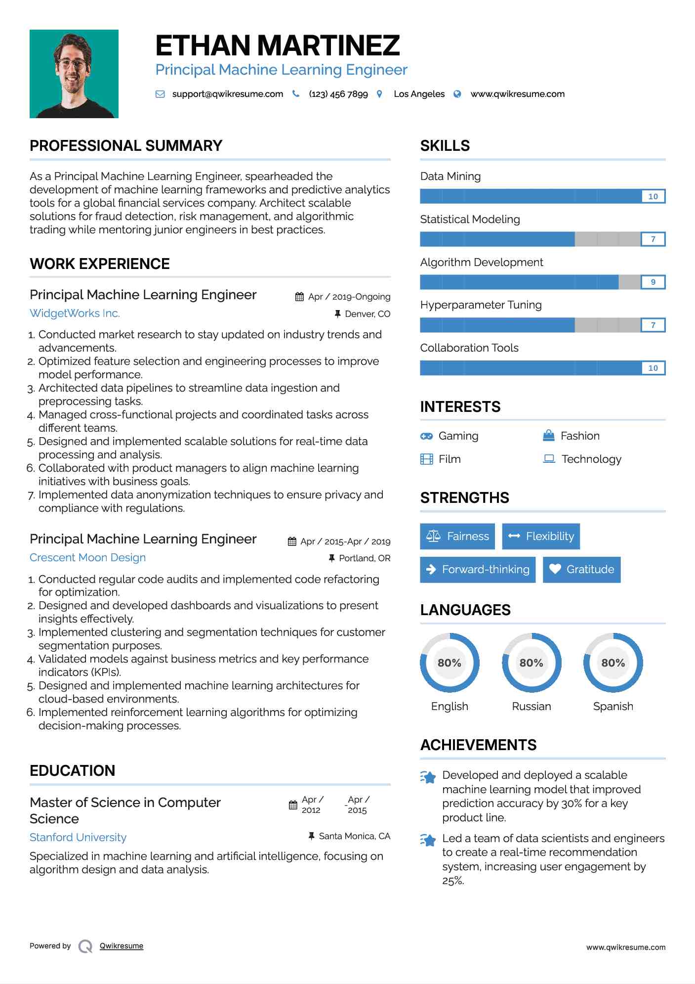 Principal Machine Learning Engineer Resume Sample