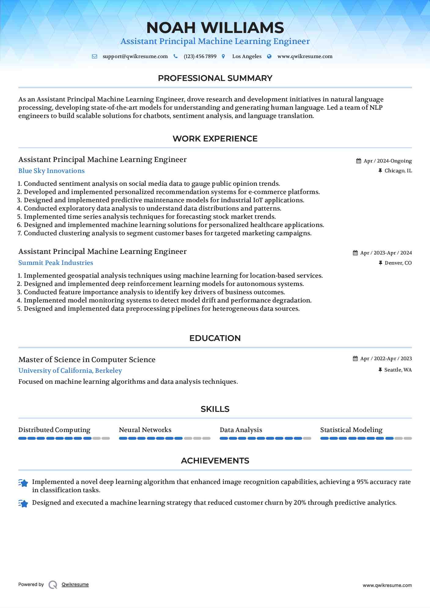 Assistant Principal Machine Learning Engineer Resume Model