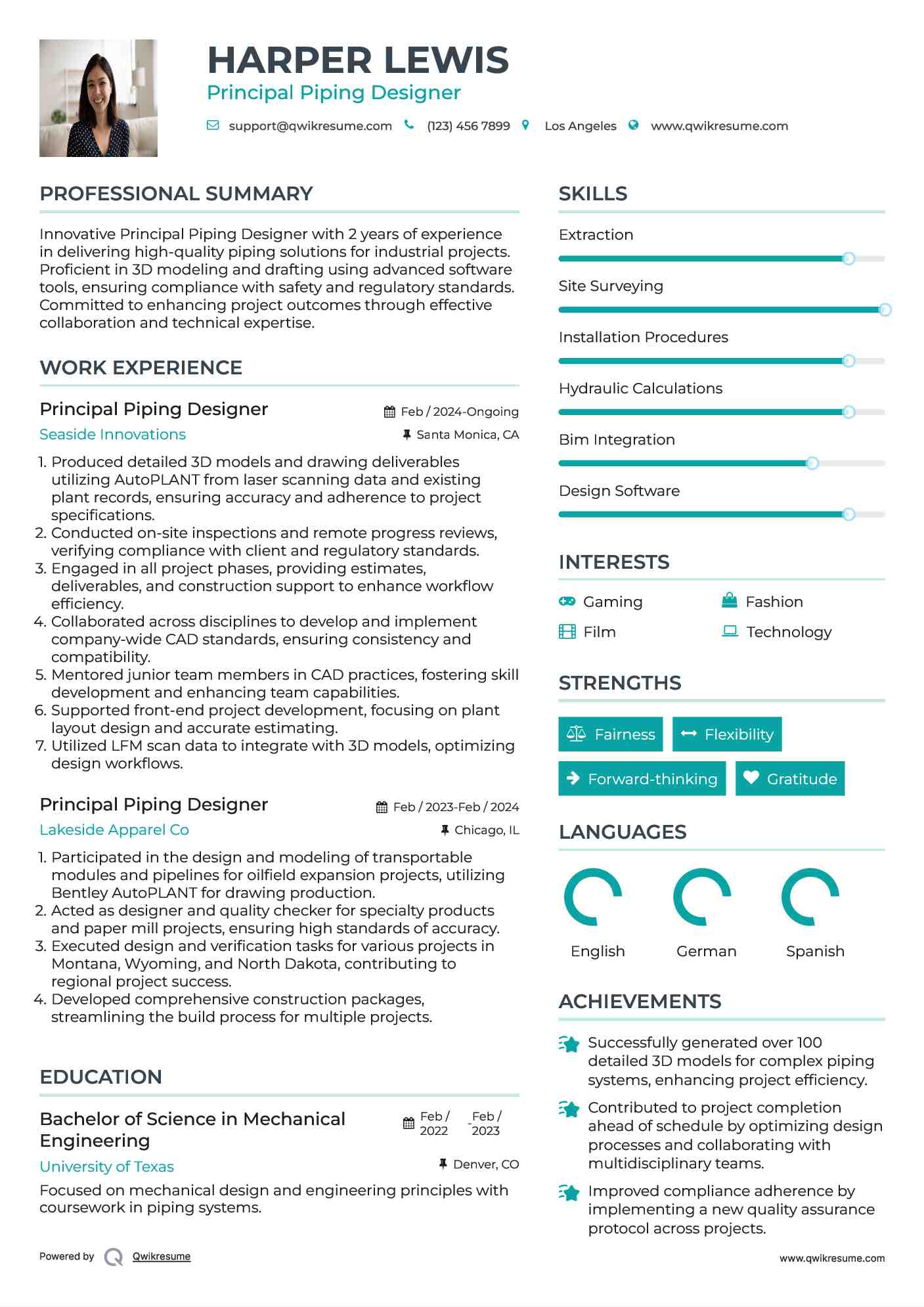 Principal Piping Designer Resume Sample