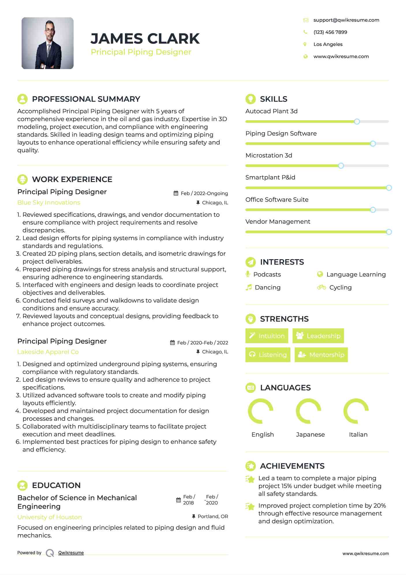 Principal Piping Designer Resume Template