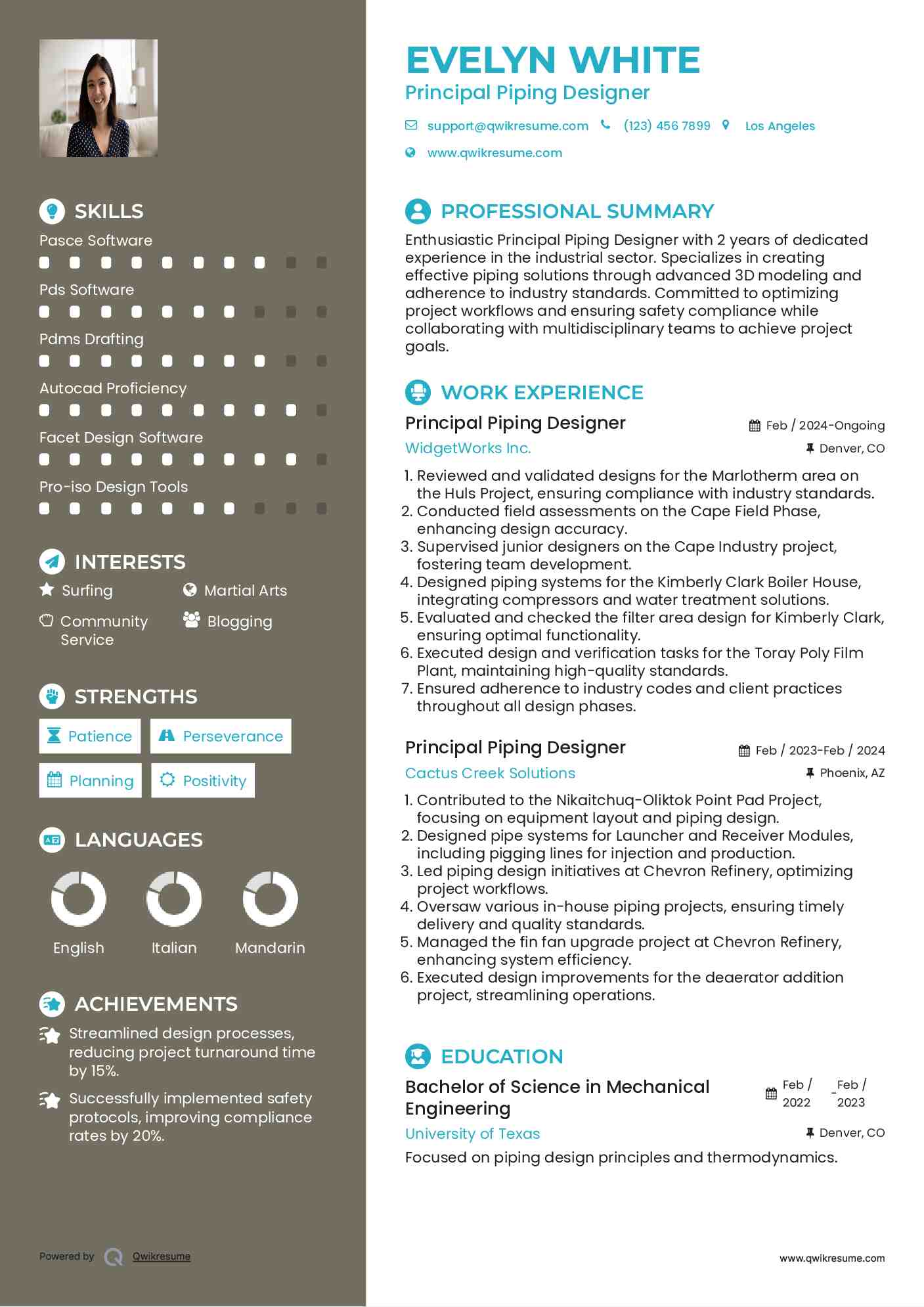 Principal Piping Designer Resume Model