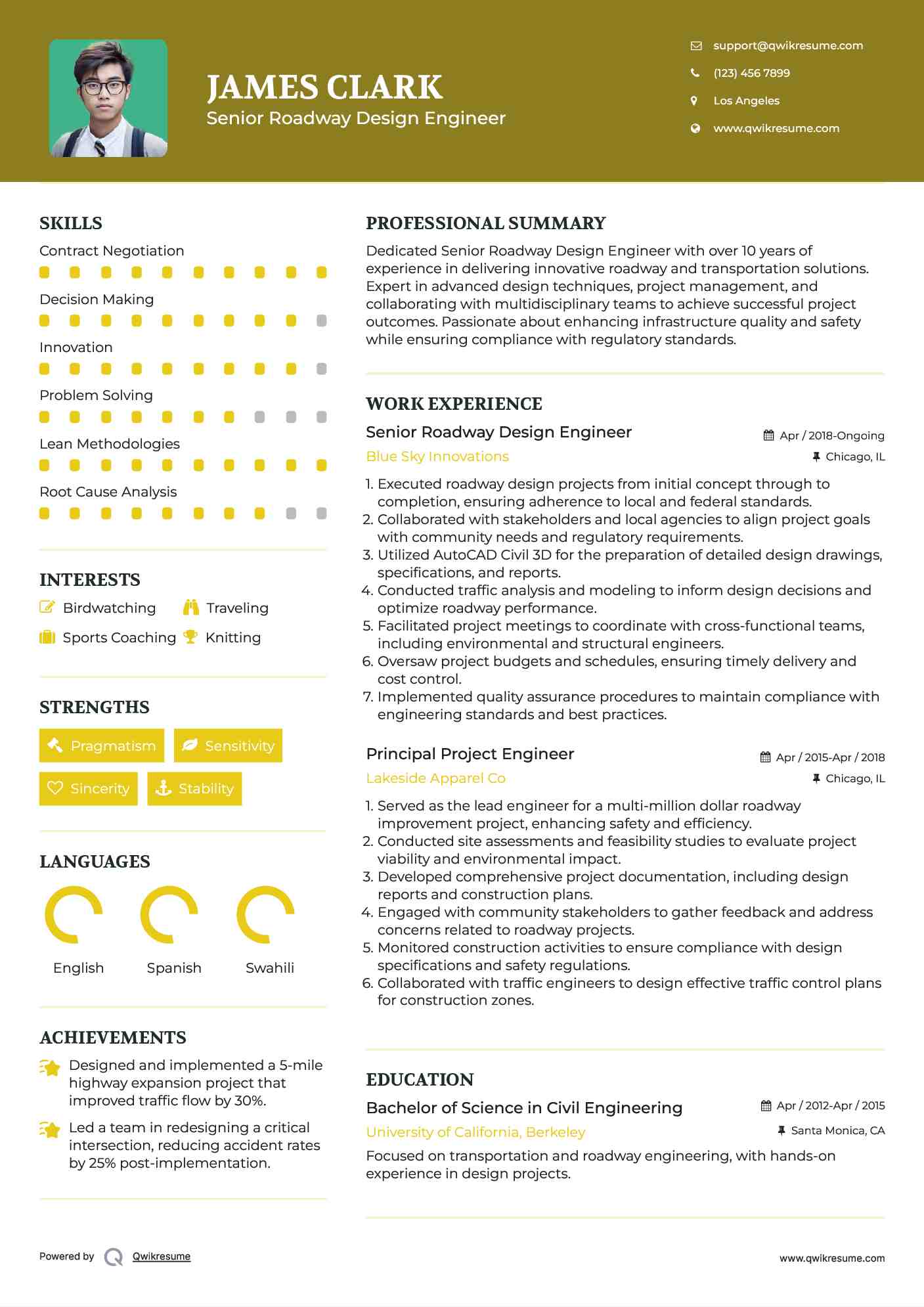 Senior Roadway Design Engineer Resume Template