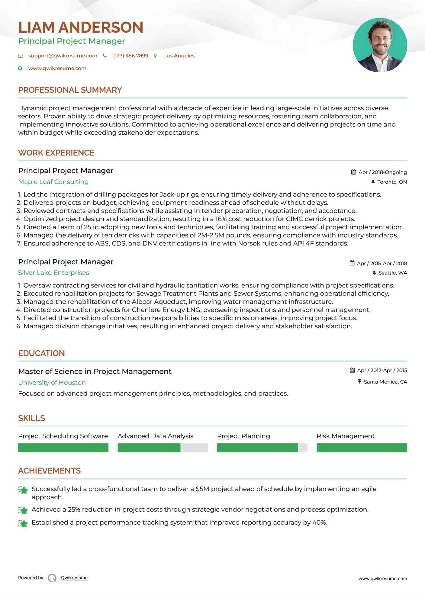 Principal Project Manager Resume Example
