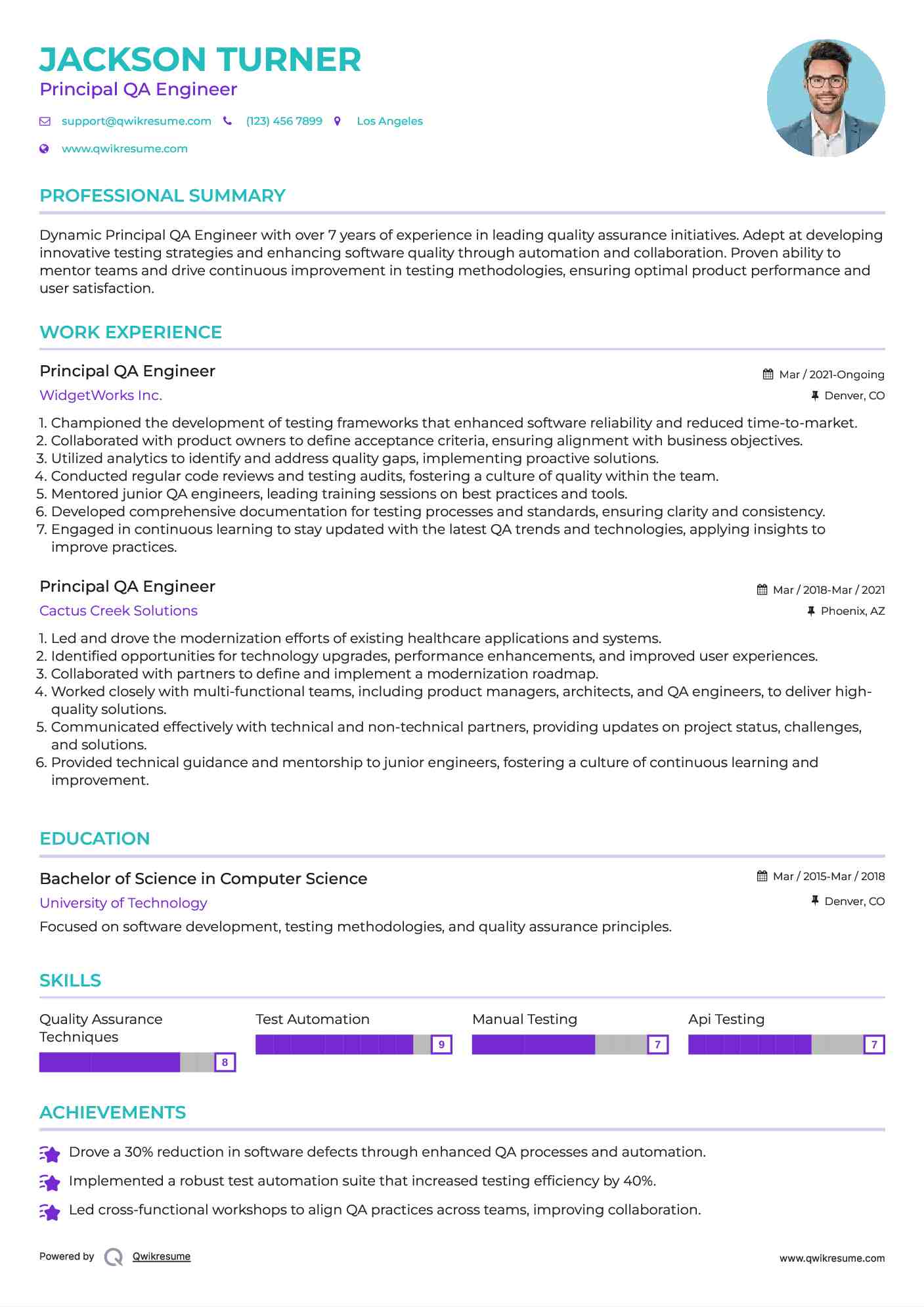Principal QA Engineer Resume Sample