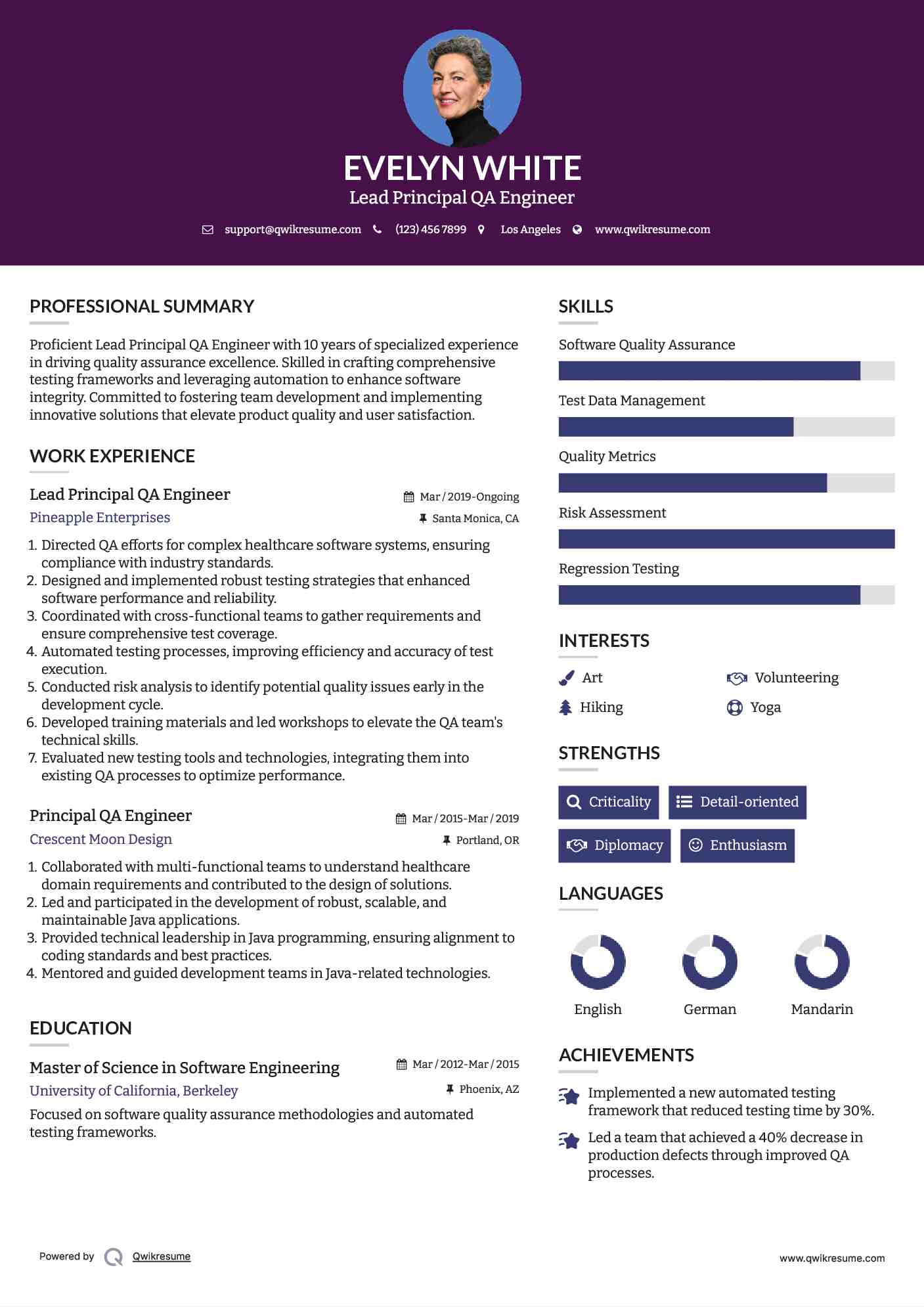 Lead Principal QA Engineer Resume Format