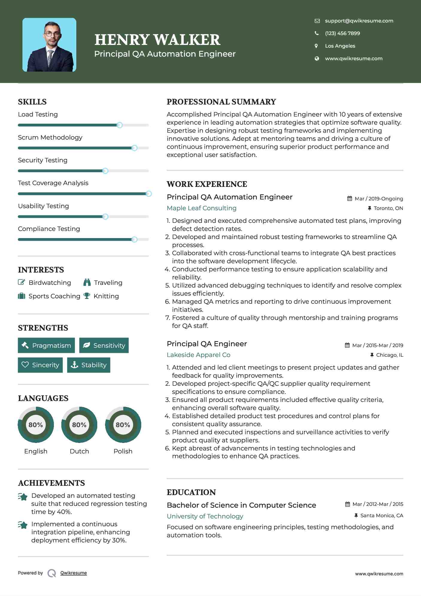 Principal QA Automation Engineer Resume Sample