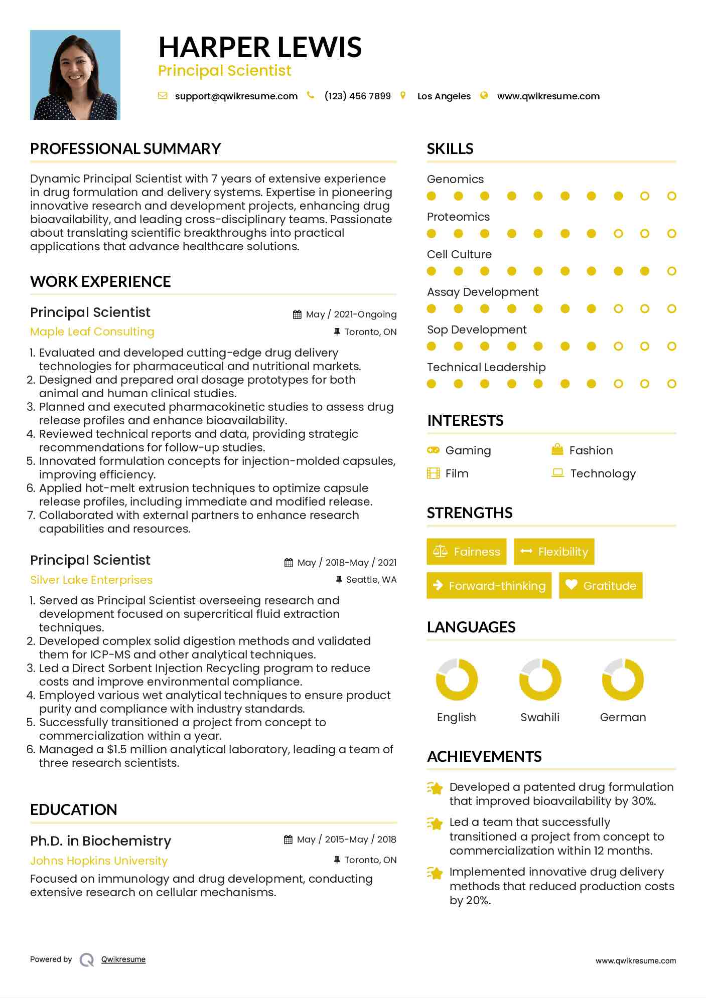 Principal Scientist Resume Example