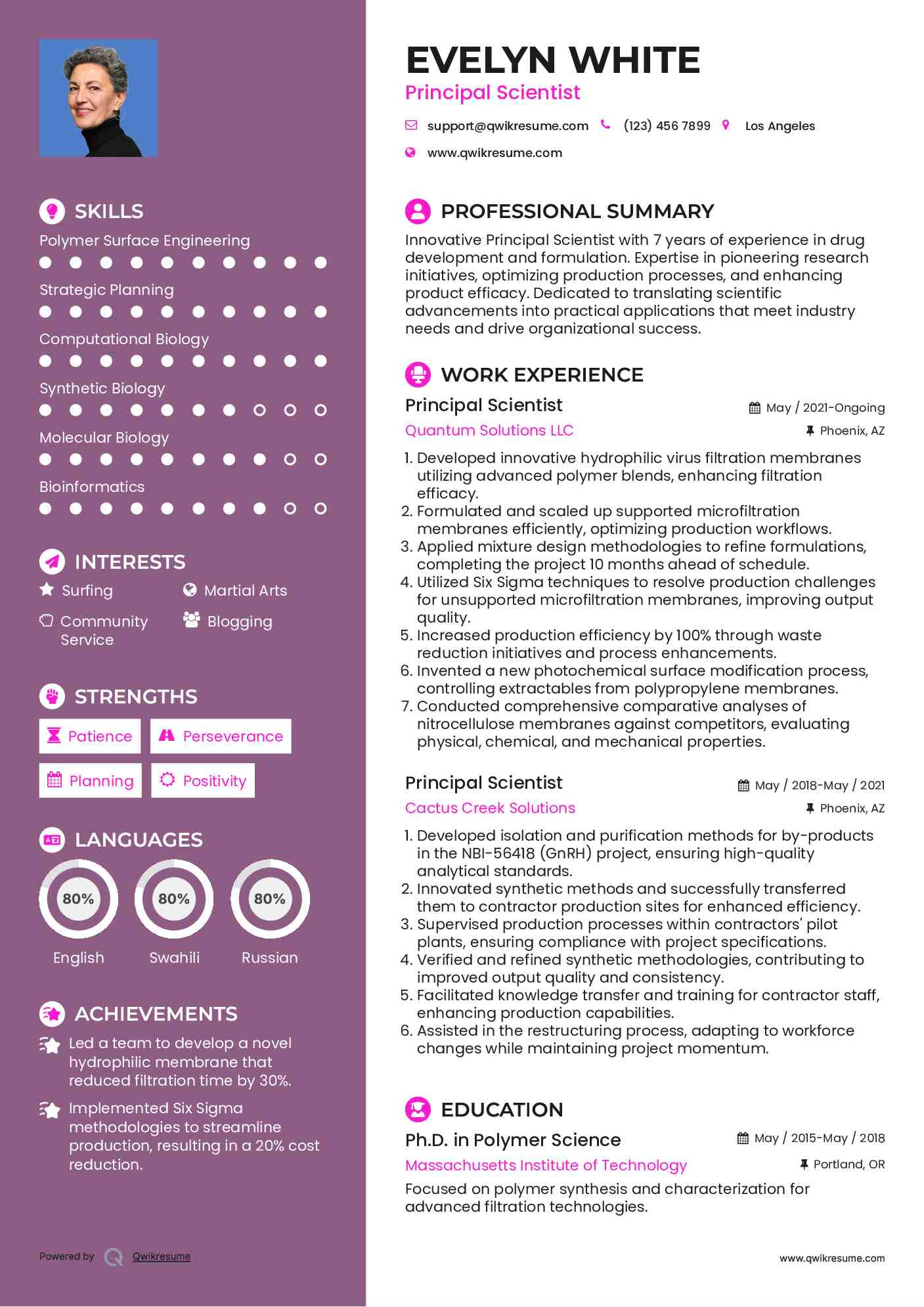 Principal Scientist Resume Template