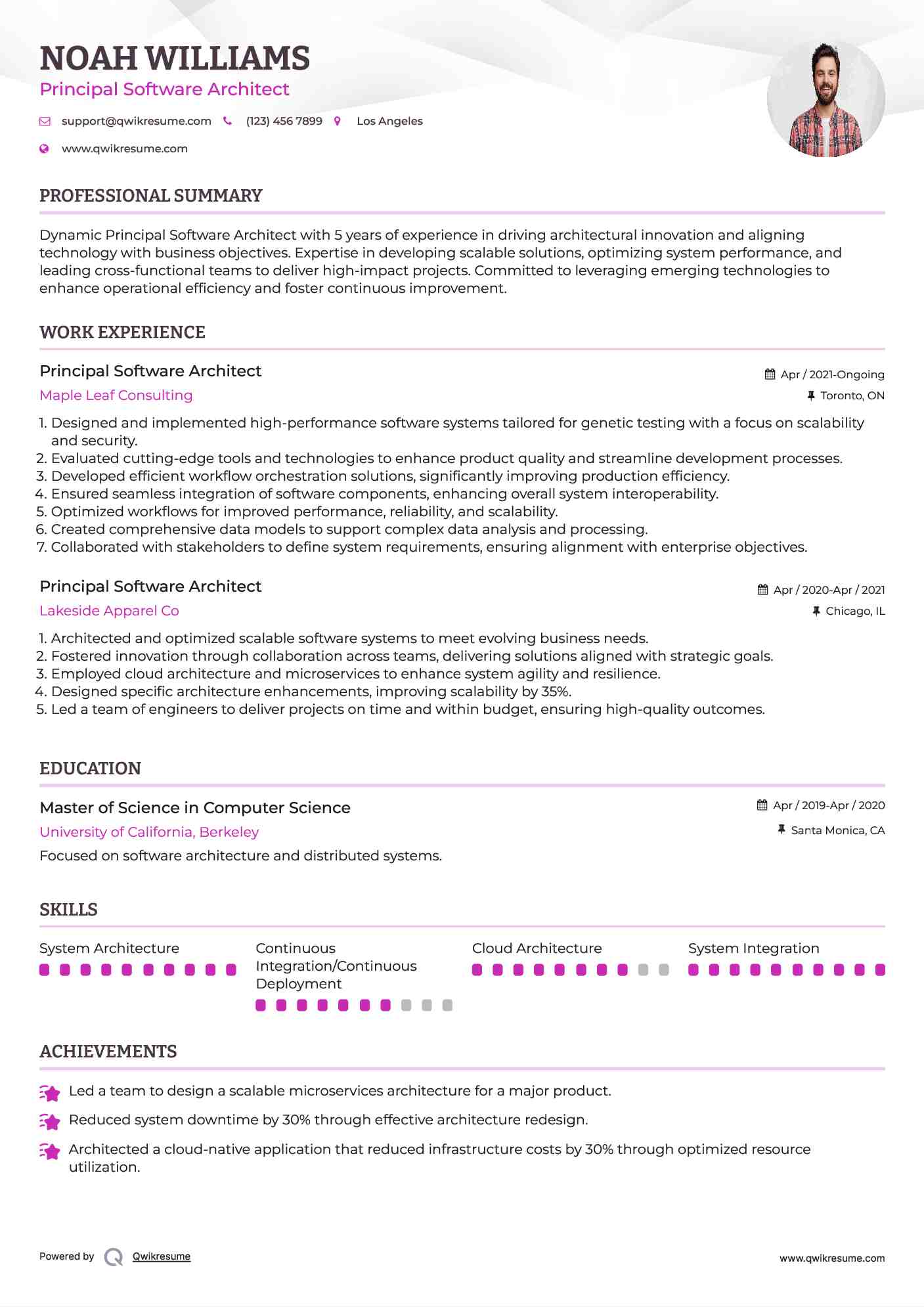 Principal Software Architect Resume Format