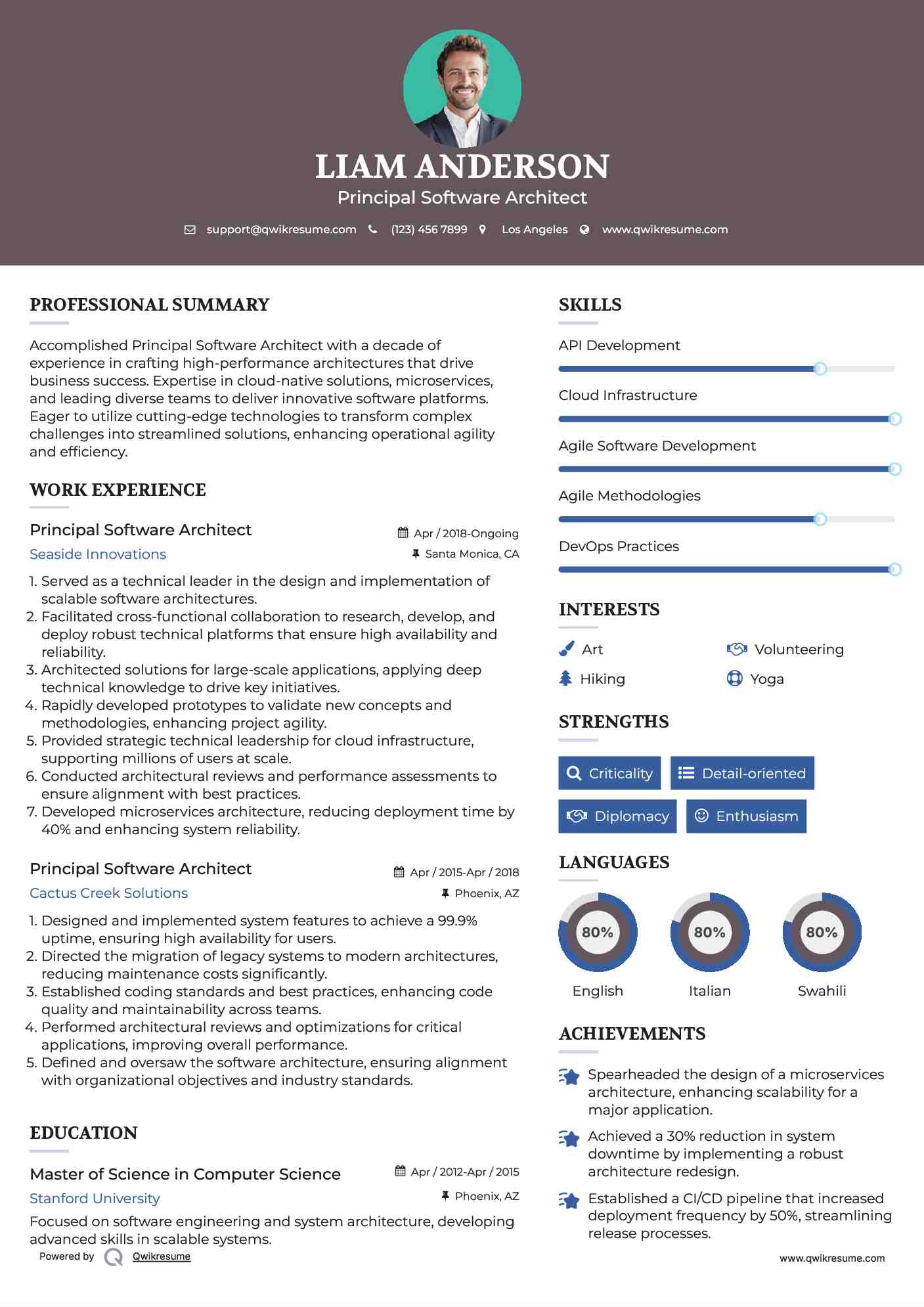 Principal Software Architect Resume Template