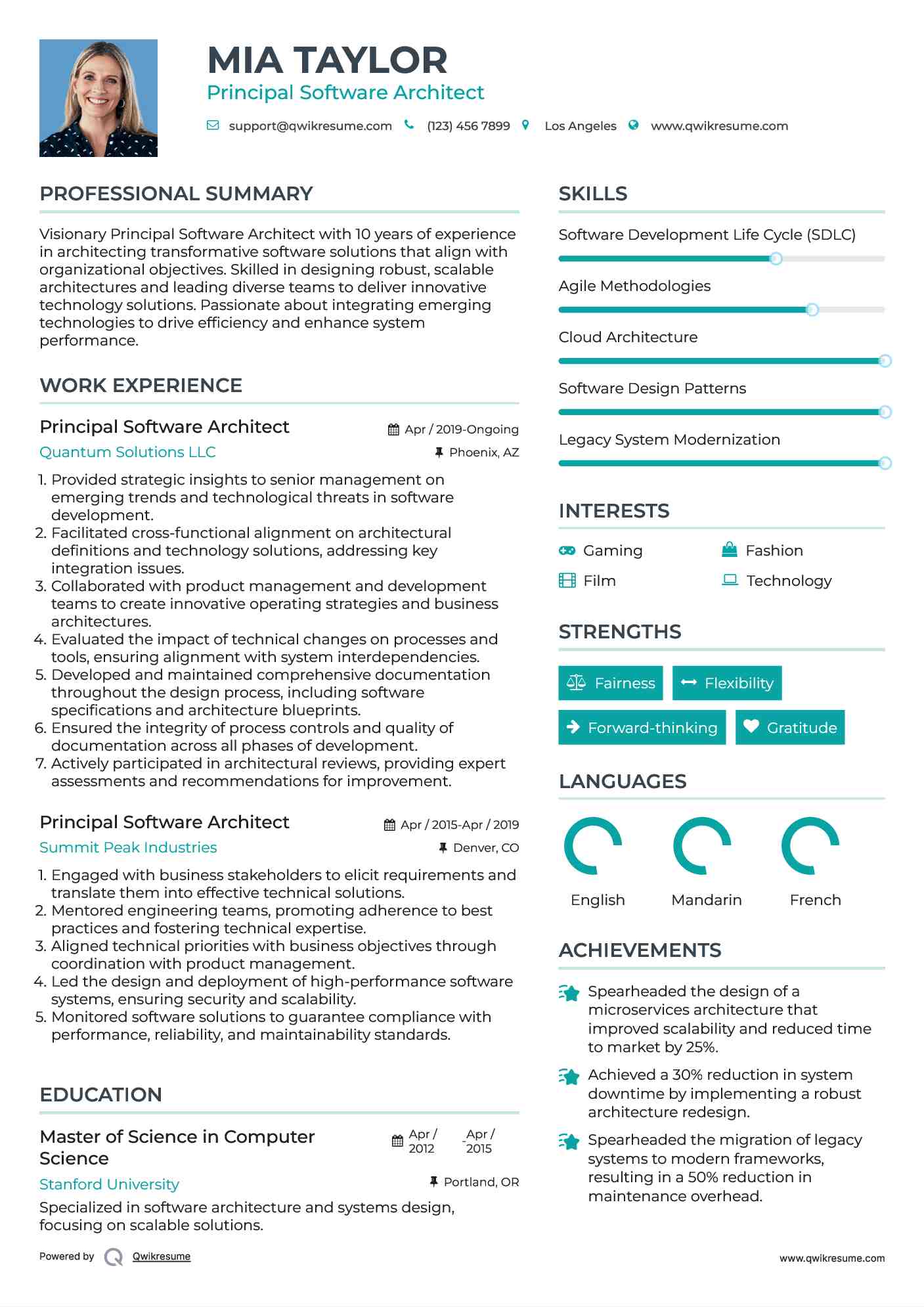 Principal Software Architect Resume Format