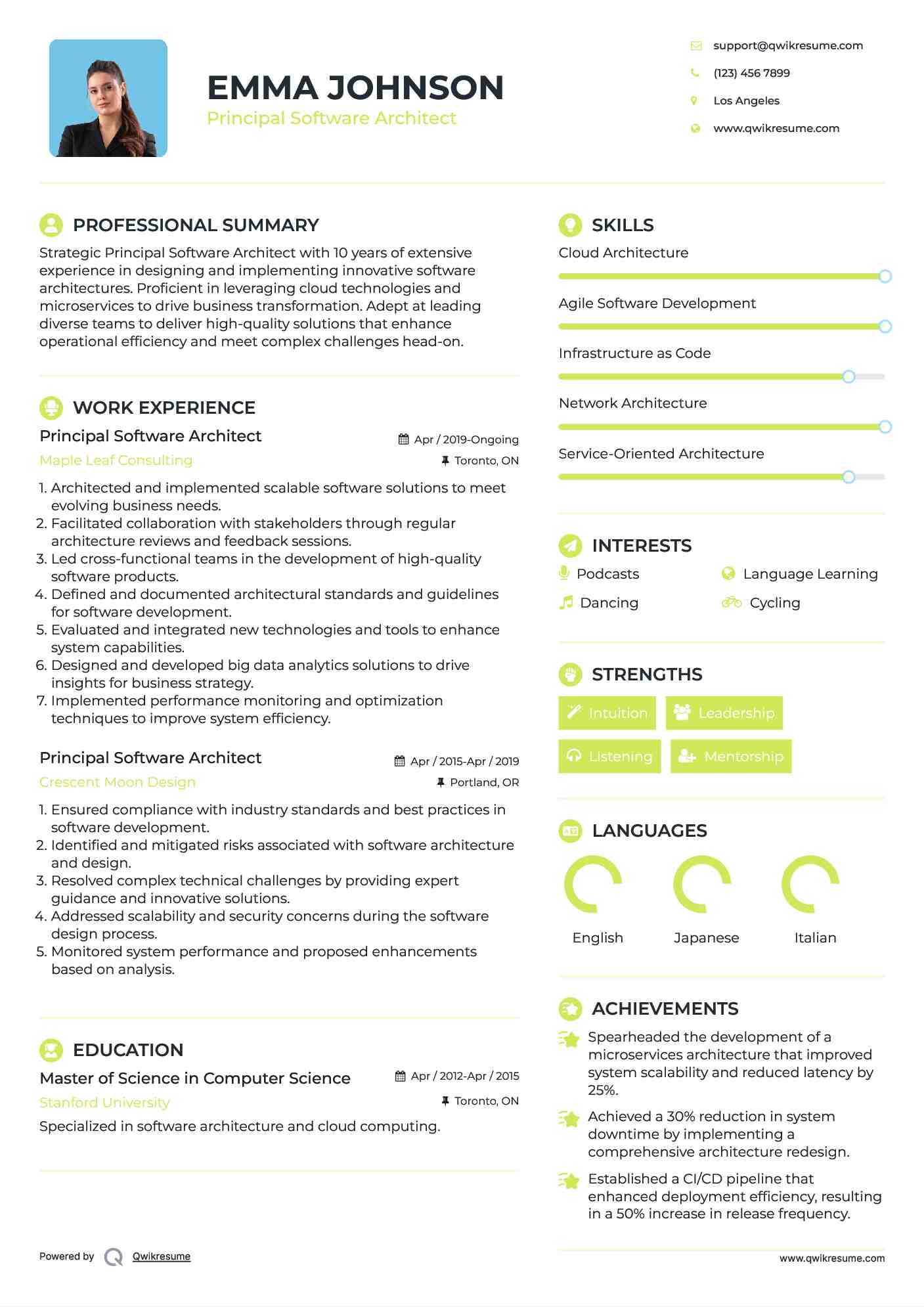 Principal Software Architect Resume Sample