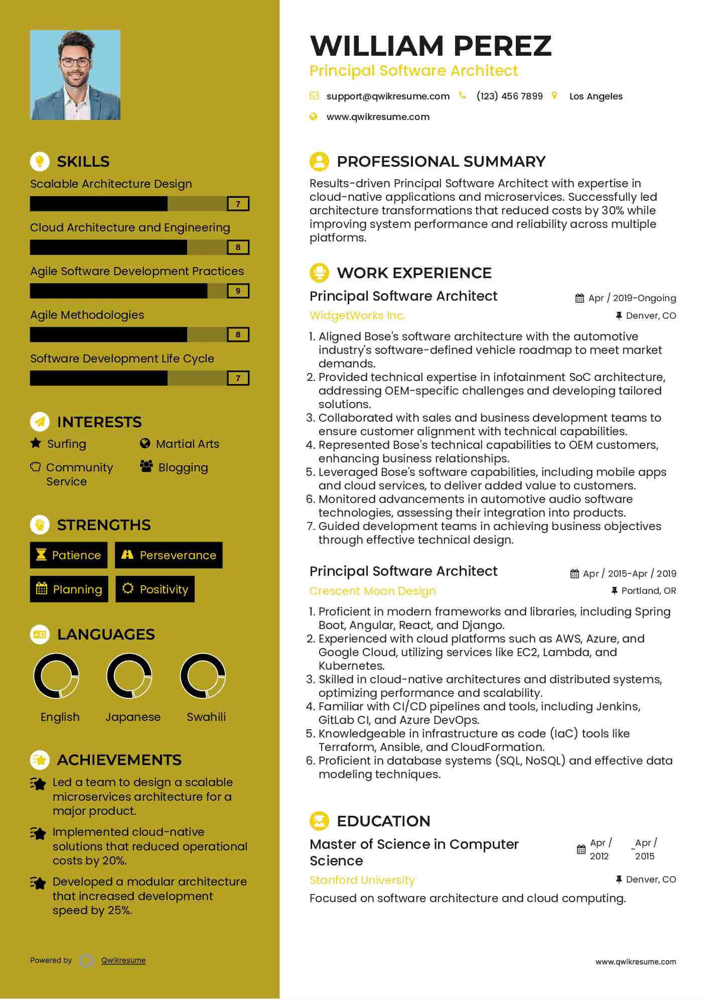 Principal Software Architect Resume Example