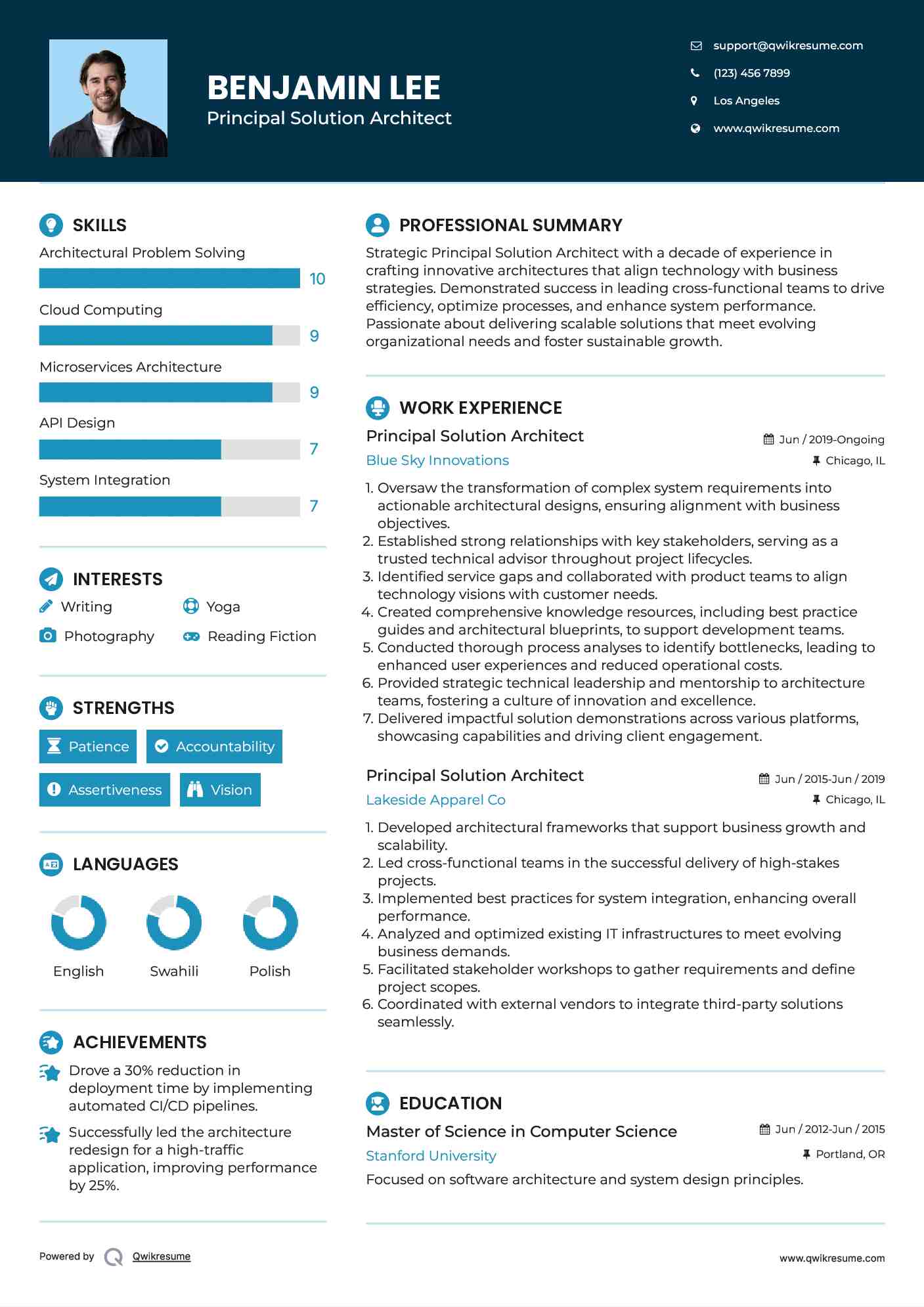 Principal Solution Architect Resume Example