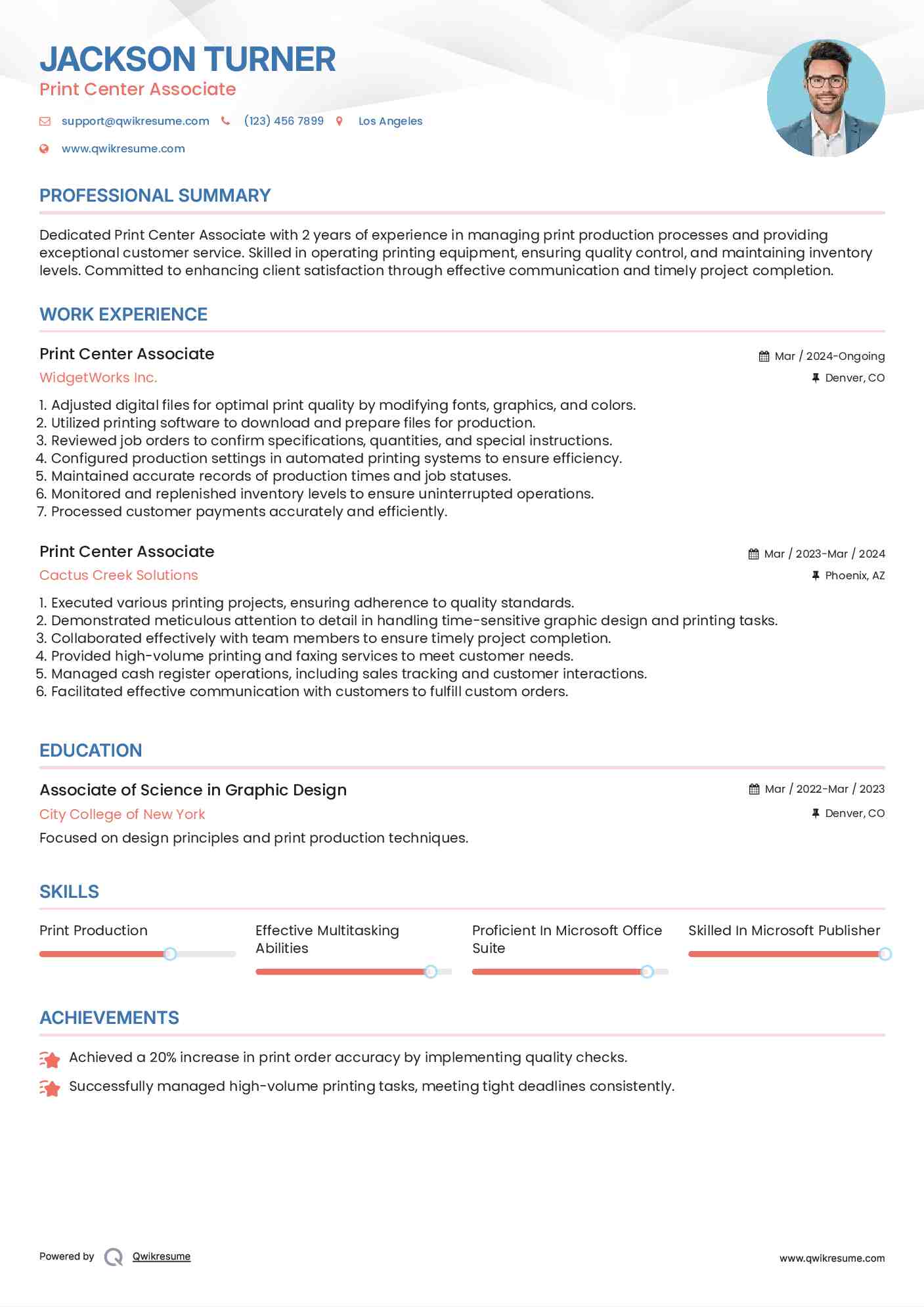 Print Center Associate Resume Sample