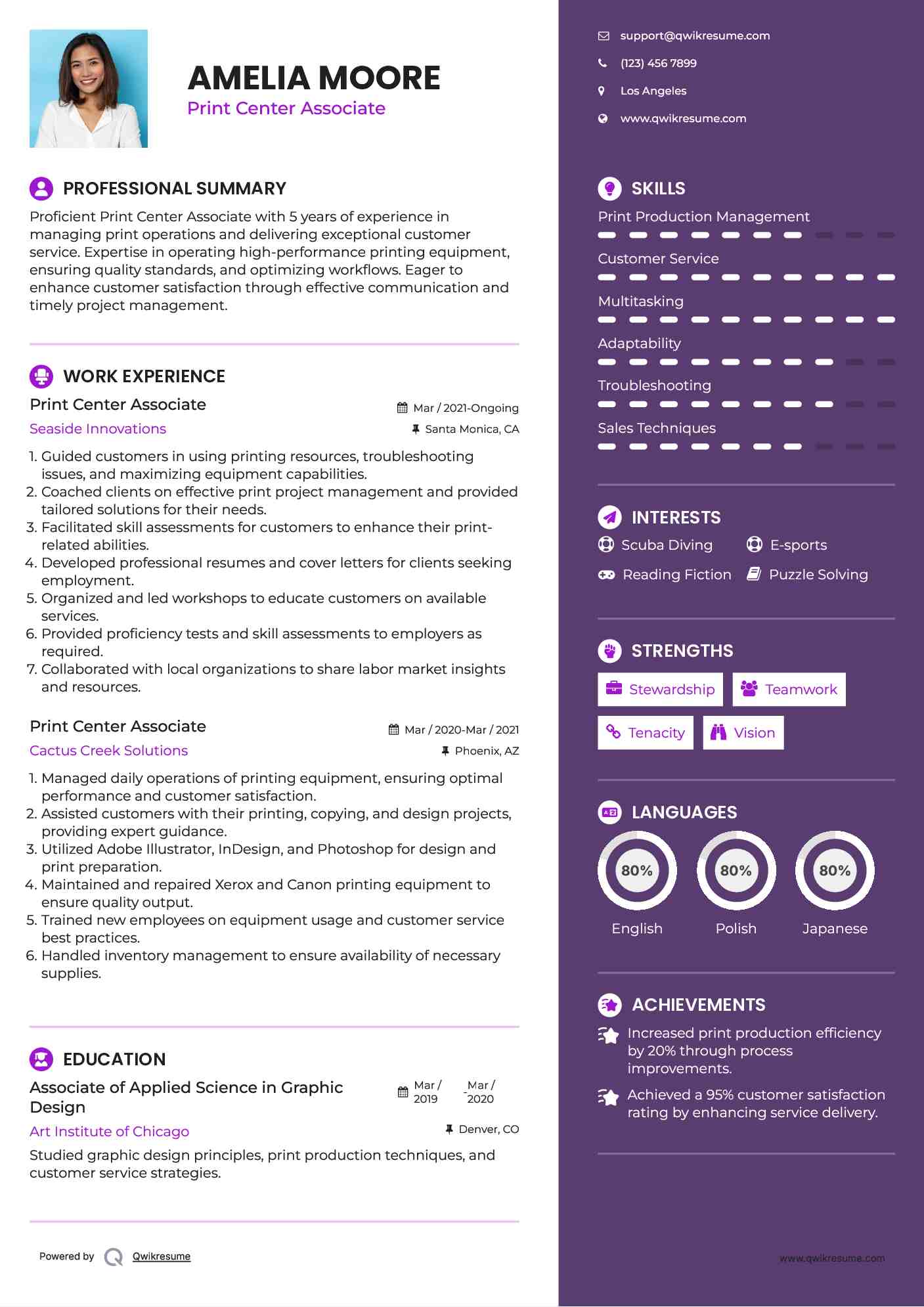 Print Center Associate Resume Format