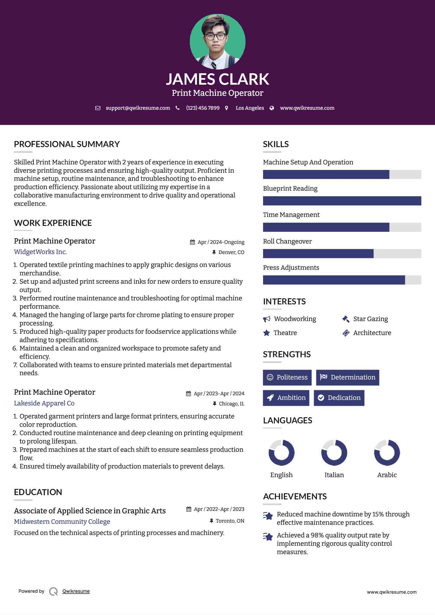 Print Machine Operator Resume Samples QwikResume