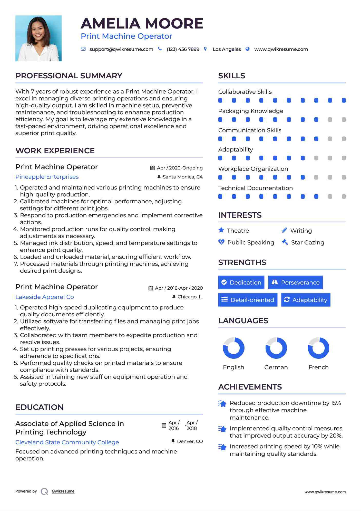 Print Machine Operator Resume Samples QwikResume
