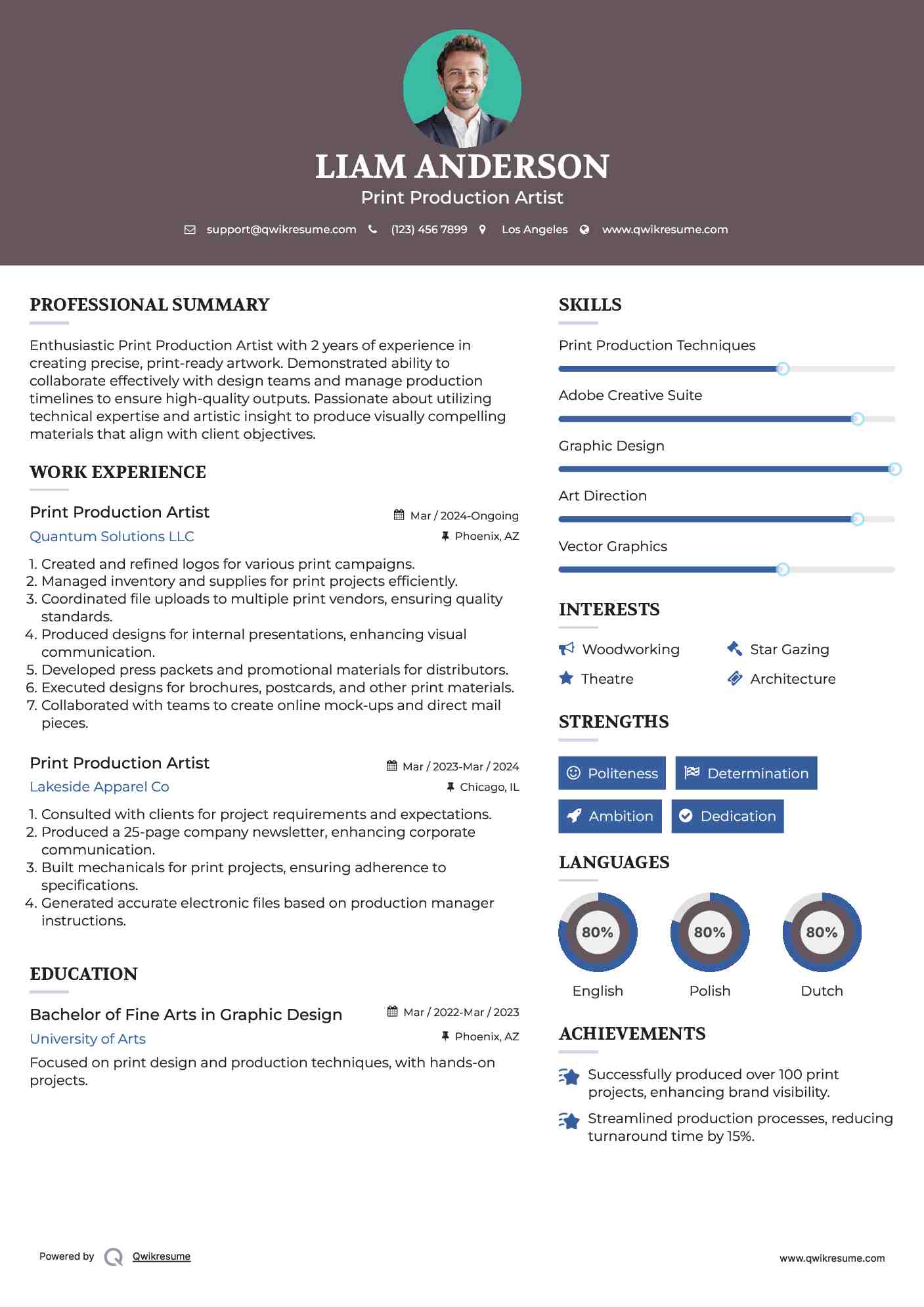 Print Production Artist Resume Sample
