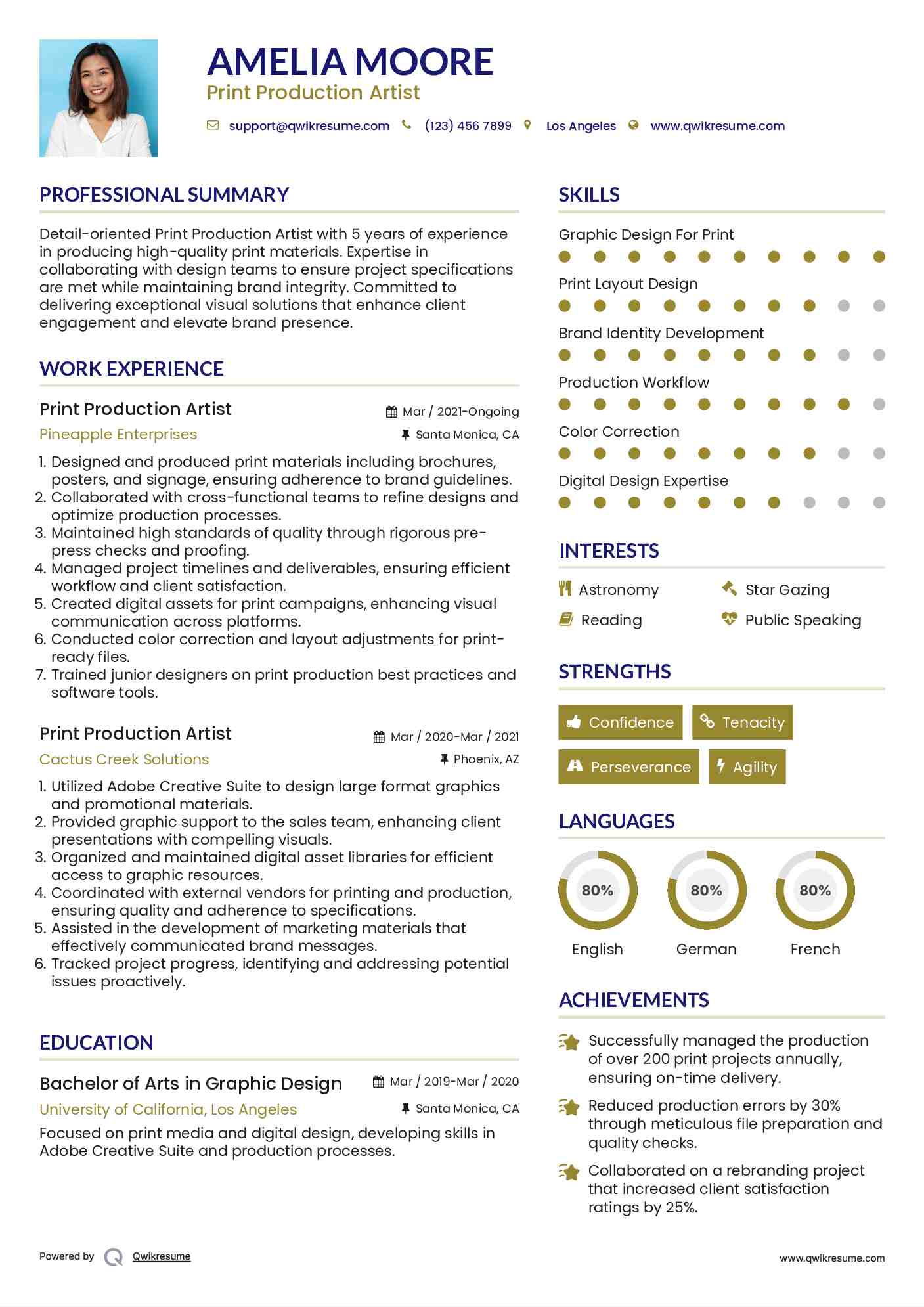 Print Production Artist Resume Template