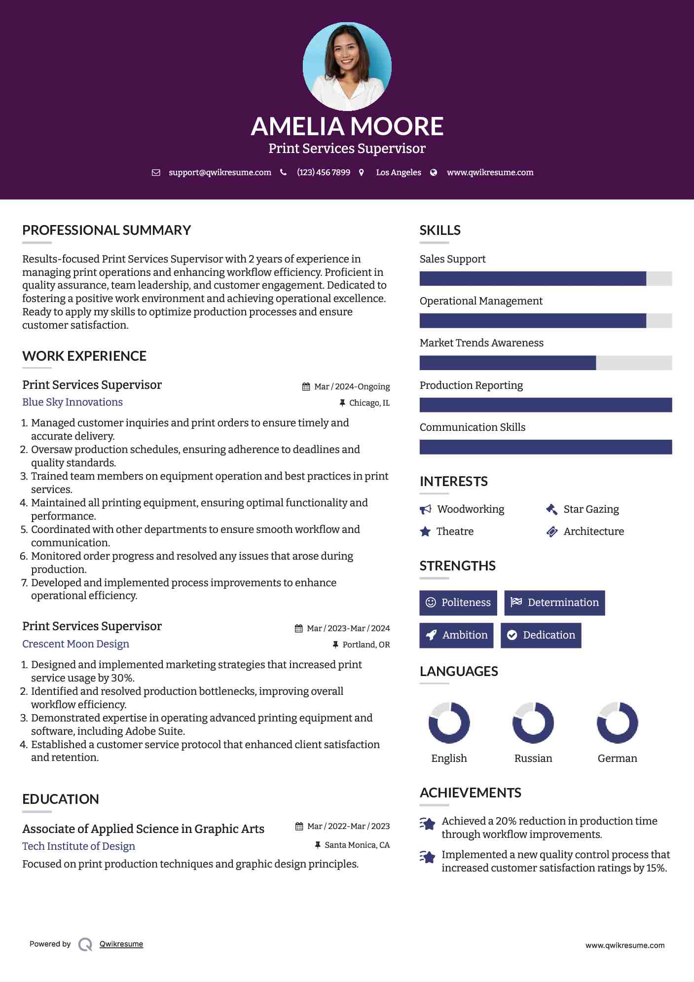 Print Services Supervisor Resume Format