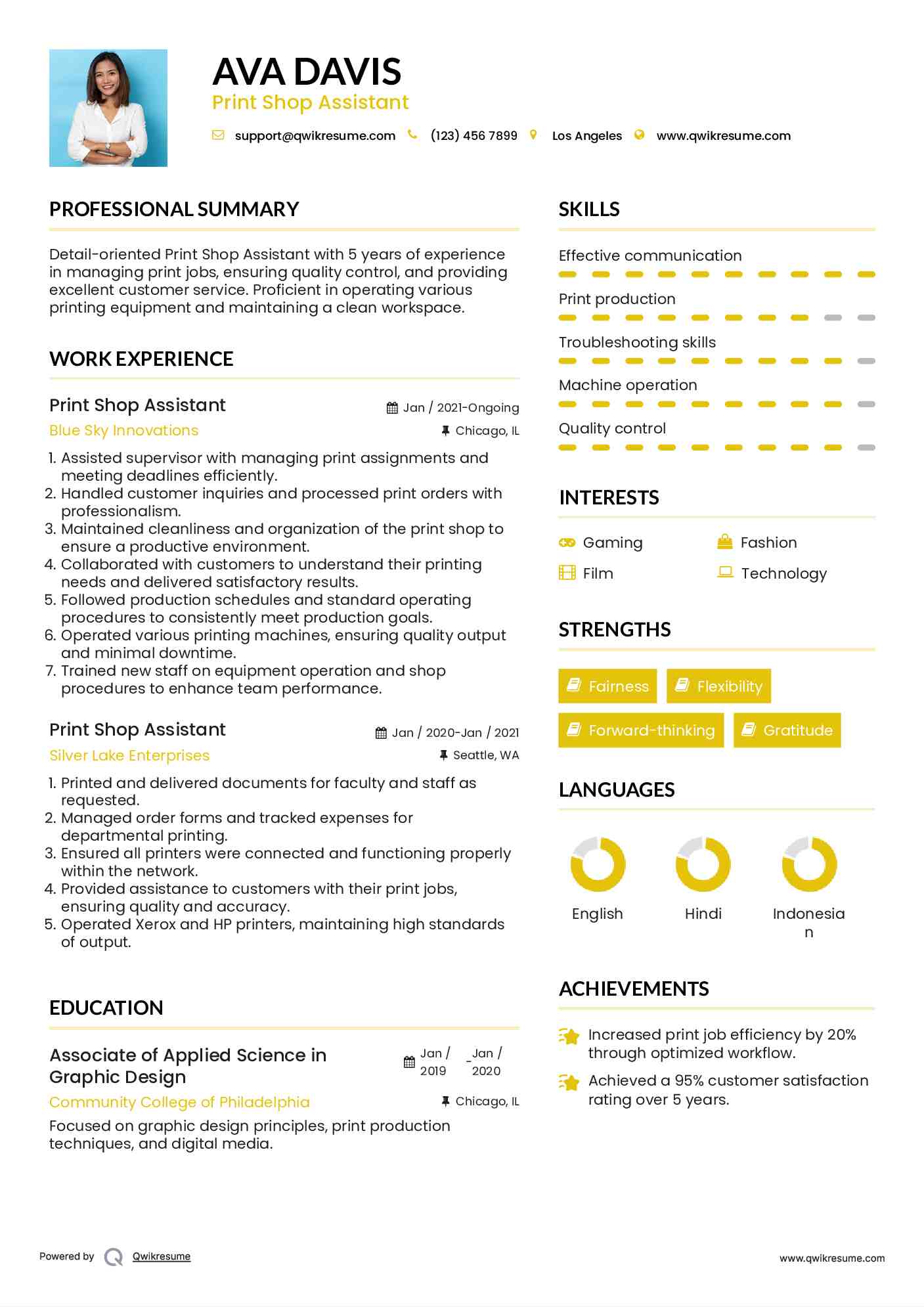 Print Shop Assistant Resume Samples QwikResume