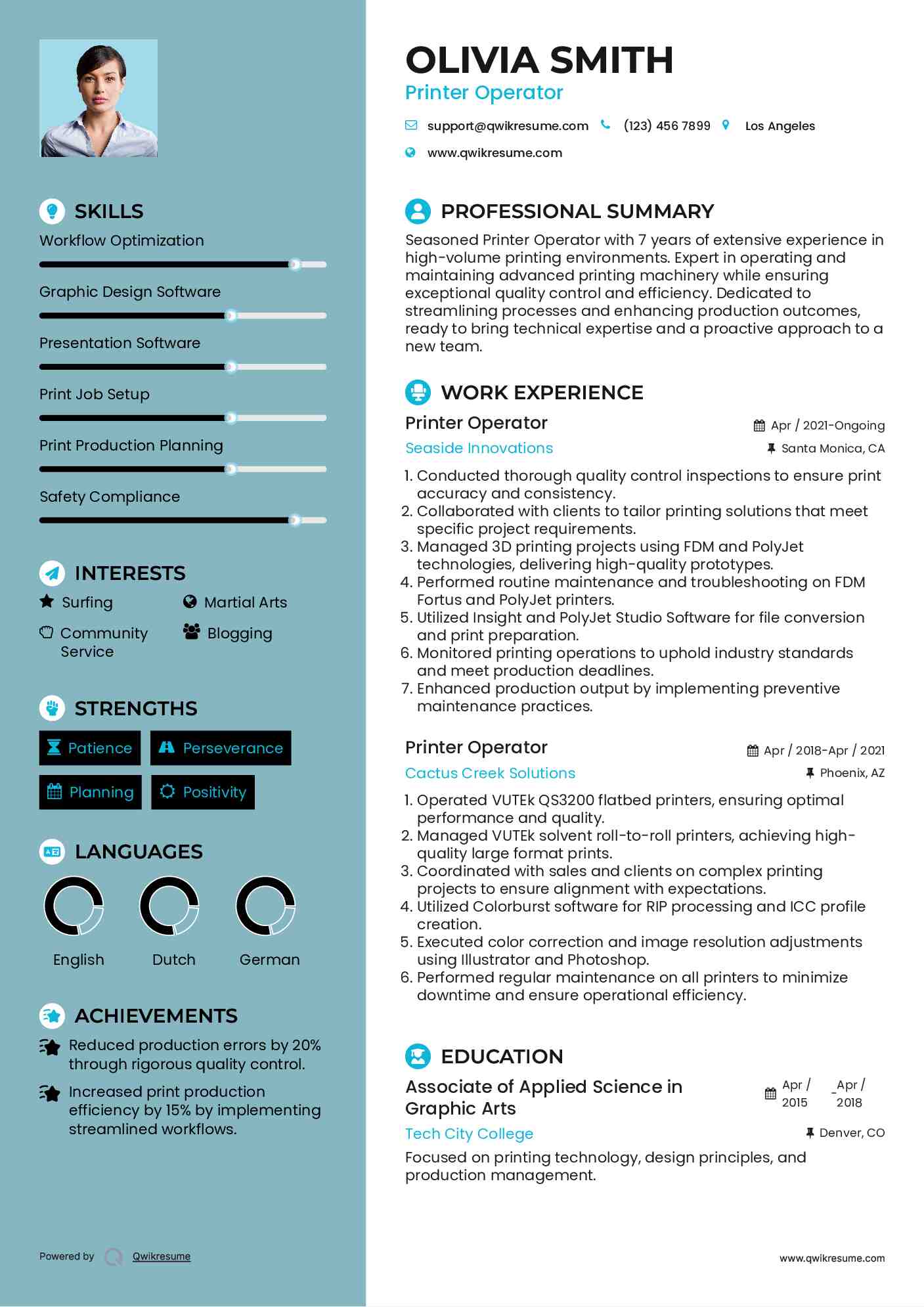 Printer Operator Resume Model