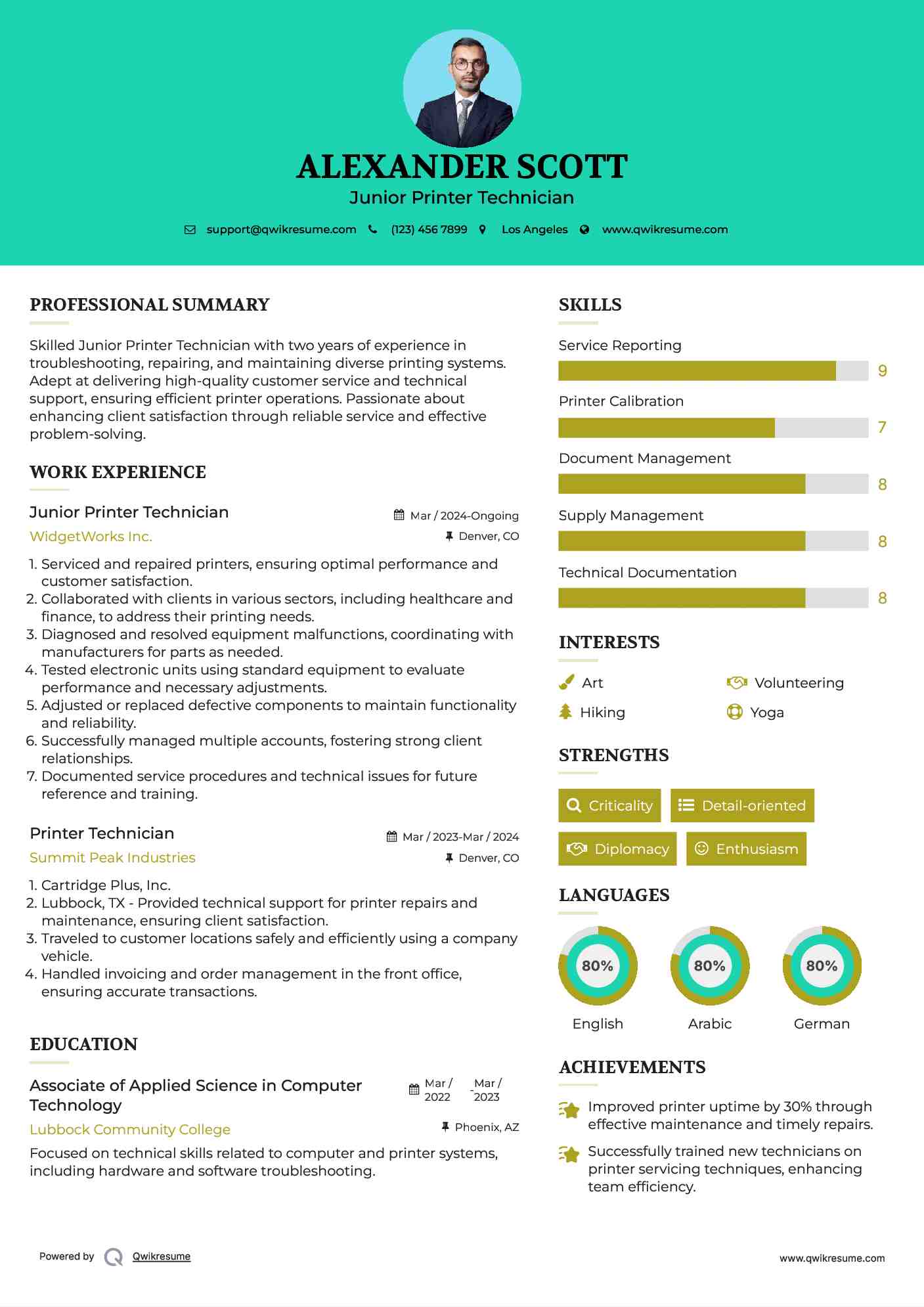 Junior Printer Technician Resume Format