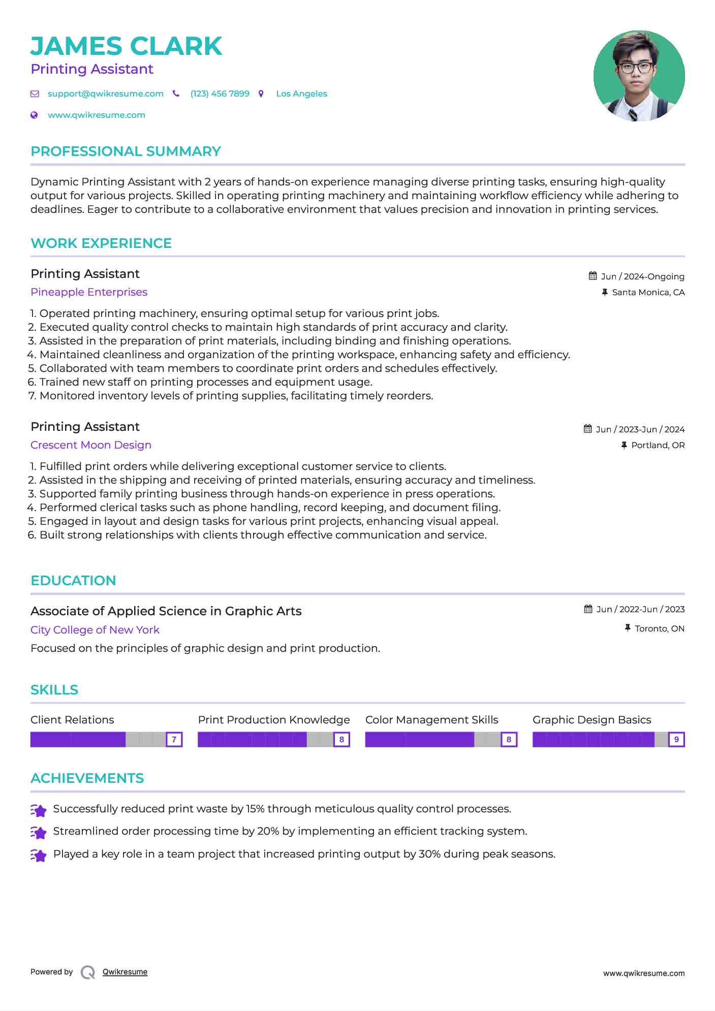 Printing Assistant Resume Samples QwikResume
