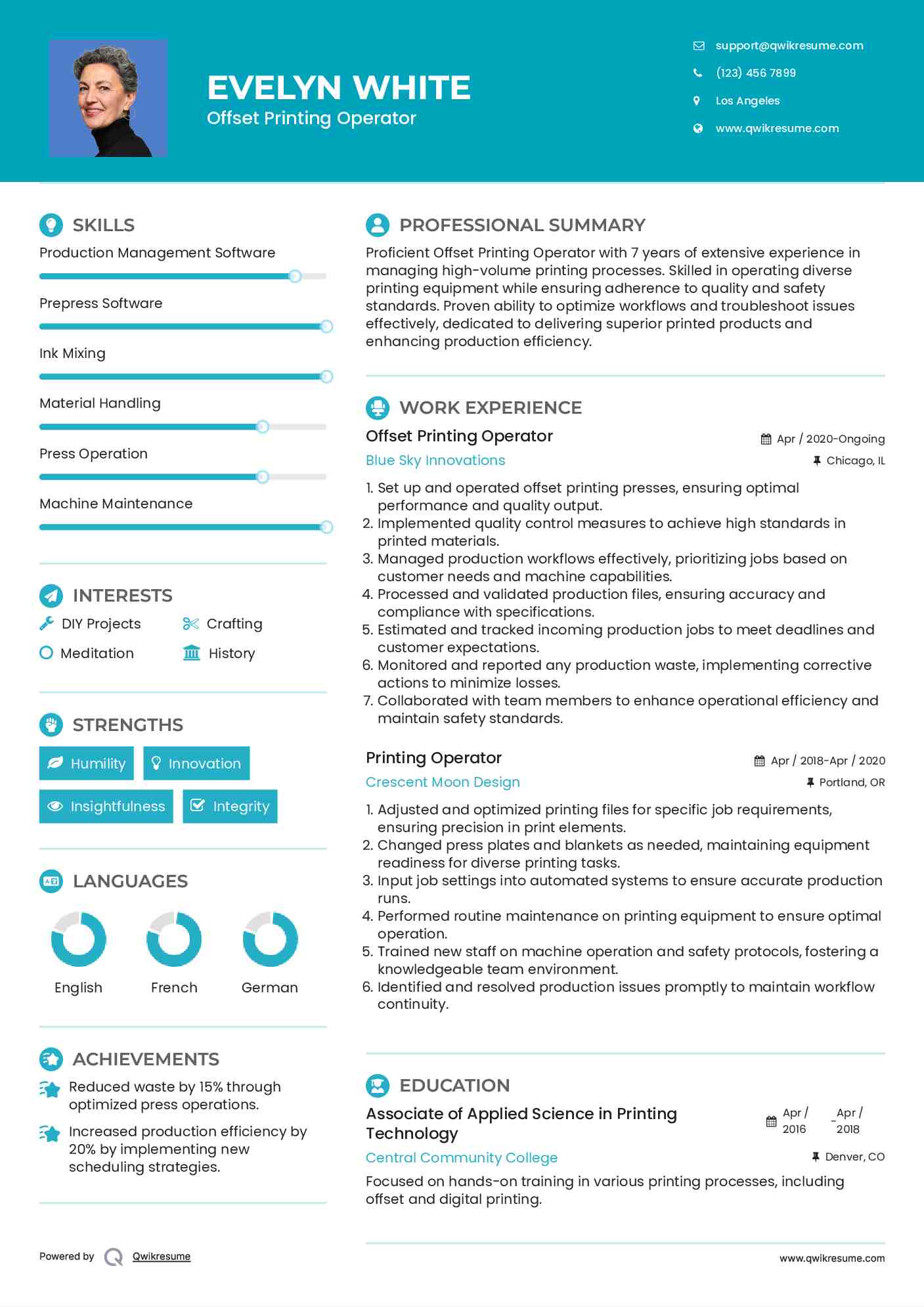 Offset Printing Operator Resume Format
