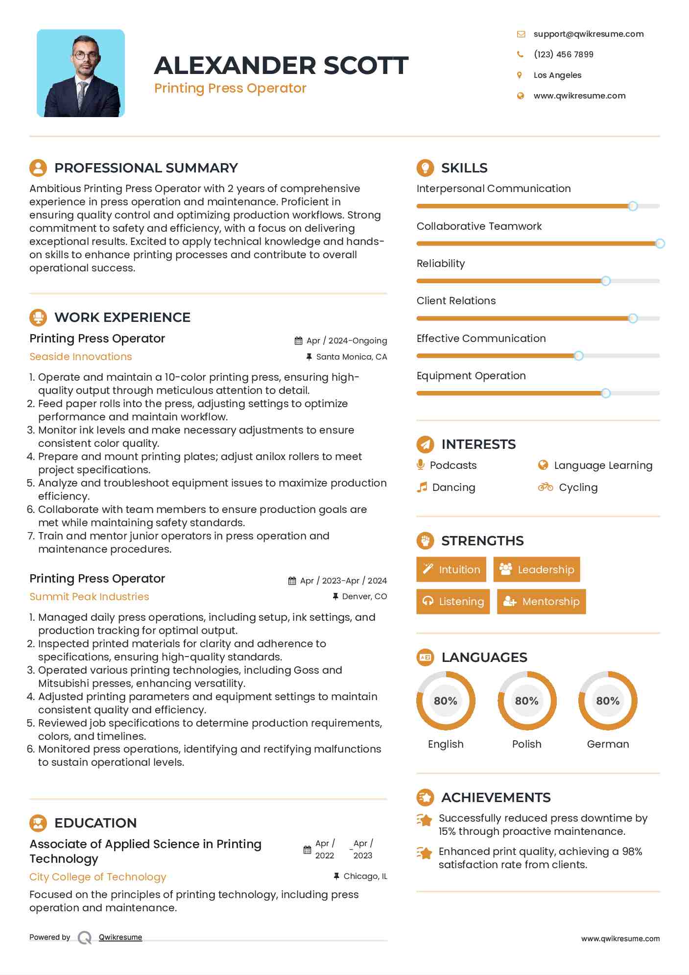 Printing Press Operator Resume Samples QwikResume