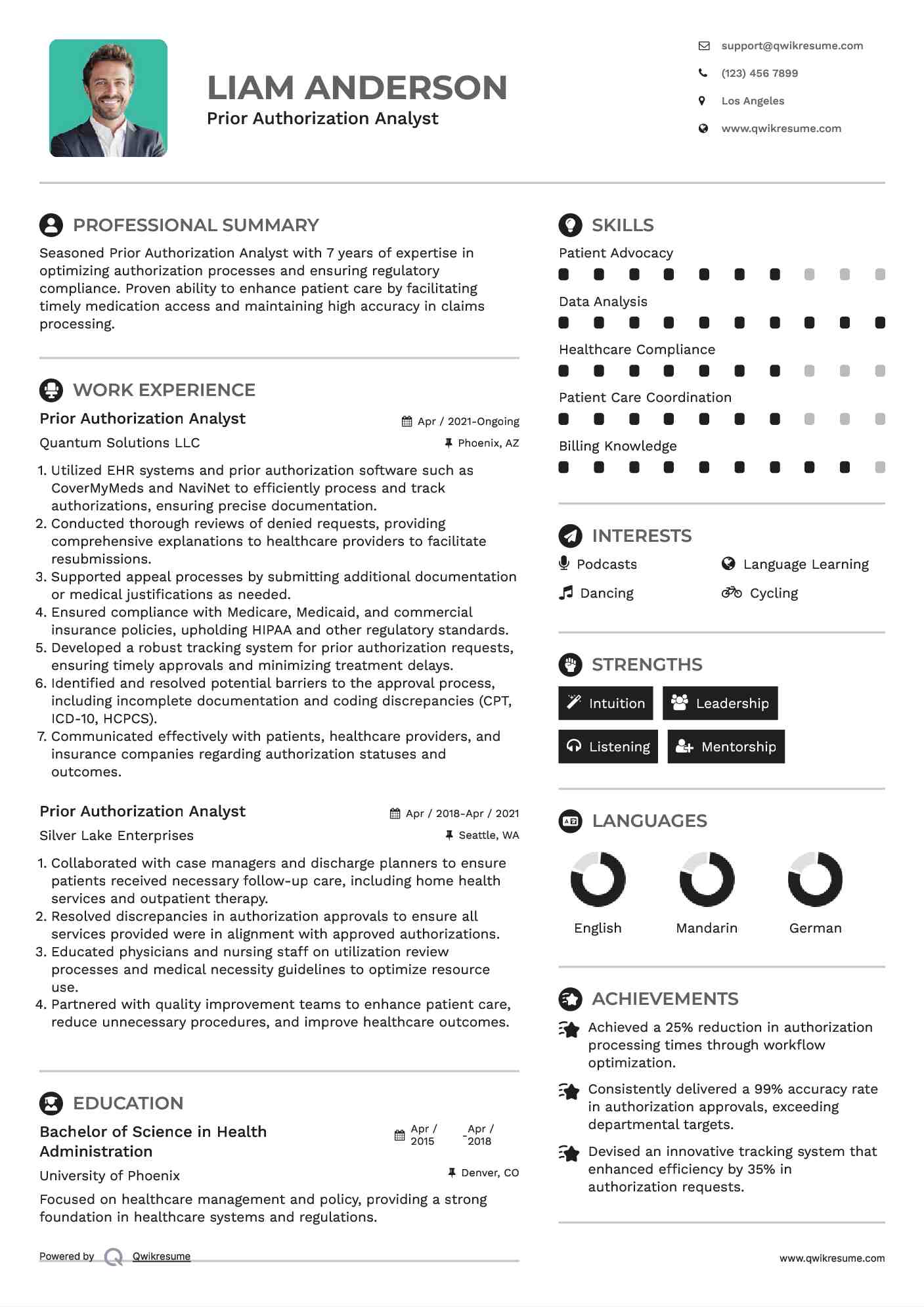 Prior Authorization Analyst Resume Example