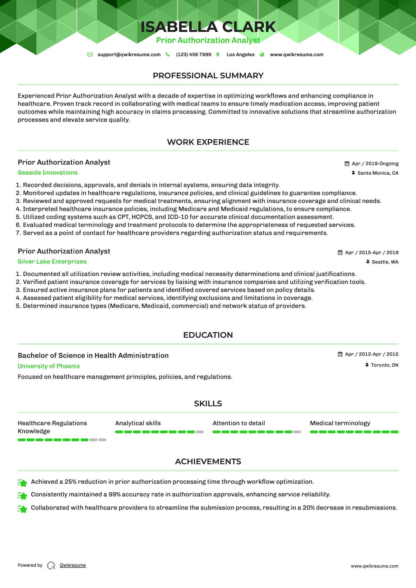 Prior Authorization Analyst Resume Template