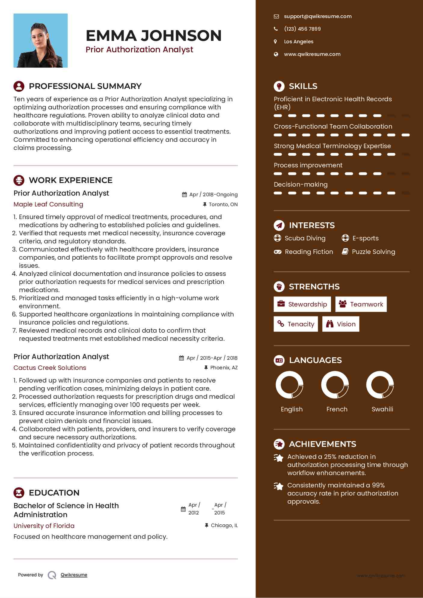 Prior Authorization Analyst Resume Format